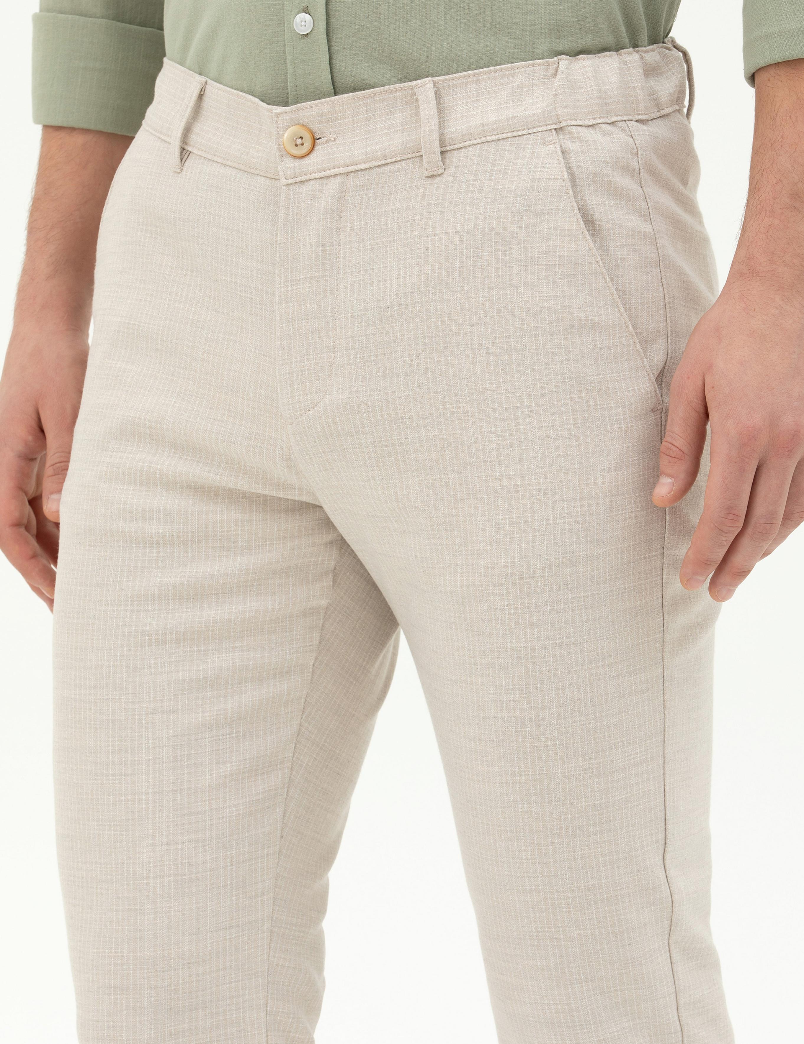 Bej Slim Fit Kanvas Pantolon