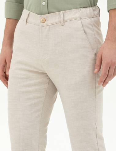 Bej Slim Fit Kanvas Pantolon