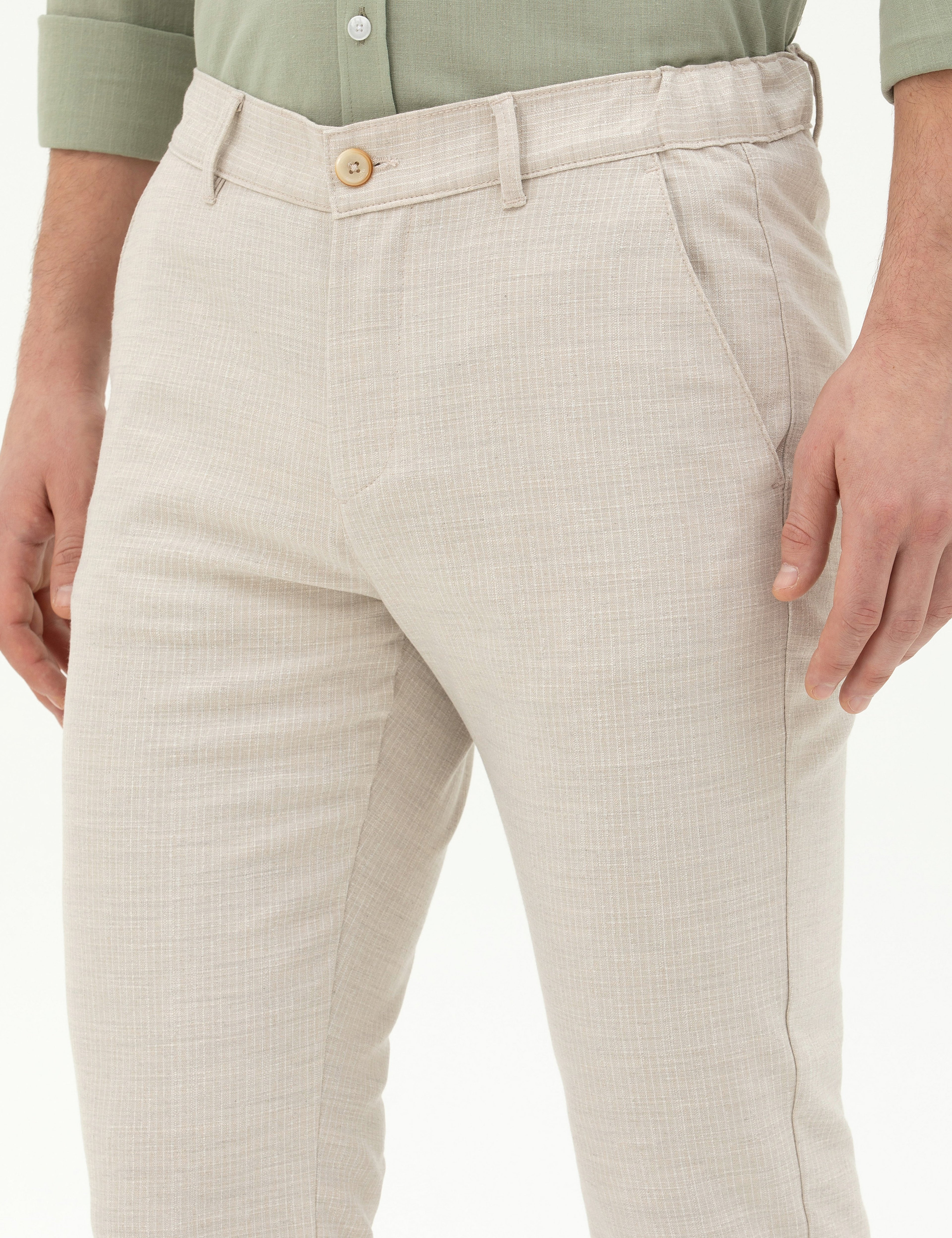Bej Slim Fit Kanvas Pantolon