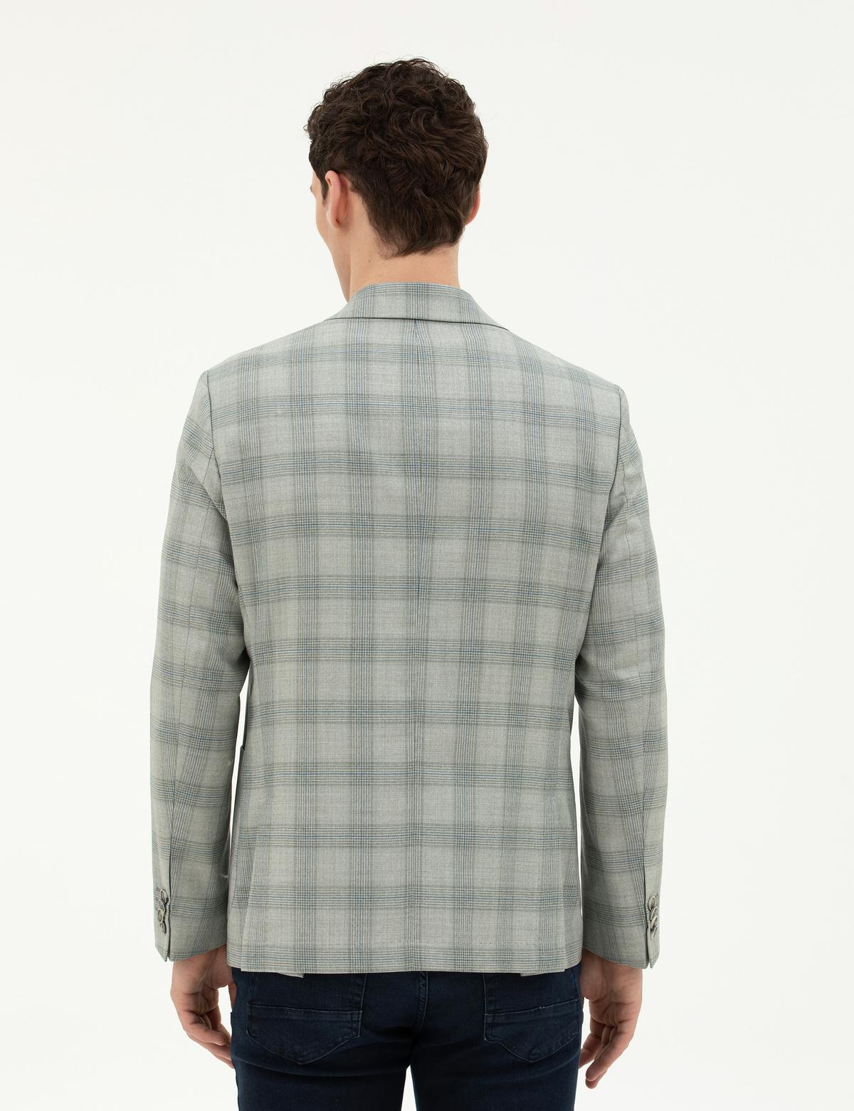 Açık Yeşil Slim Fit %100 Yün Ekose Ceket - 50284963023