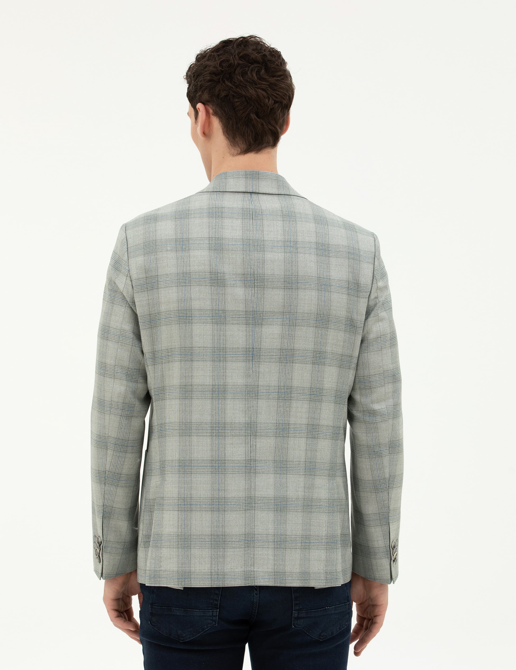 Açık Yeşil Slim Fit %100 Yün Ekose Ceket - Image 5
