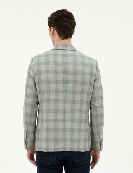 Açık Yeşil Slim Fit %100 Yün Ekose Ceket - 50284963023