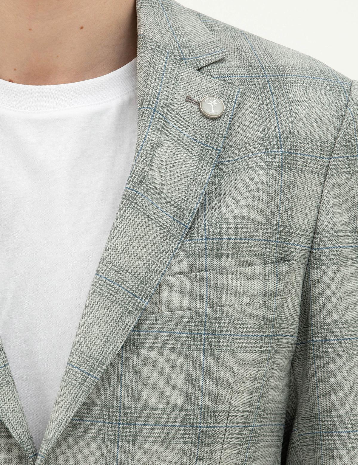 Açık Yeşil Slim Fit %100 Yün Ekose Ceket - 50284963023