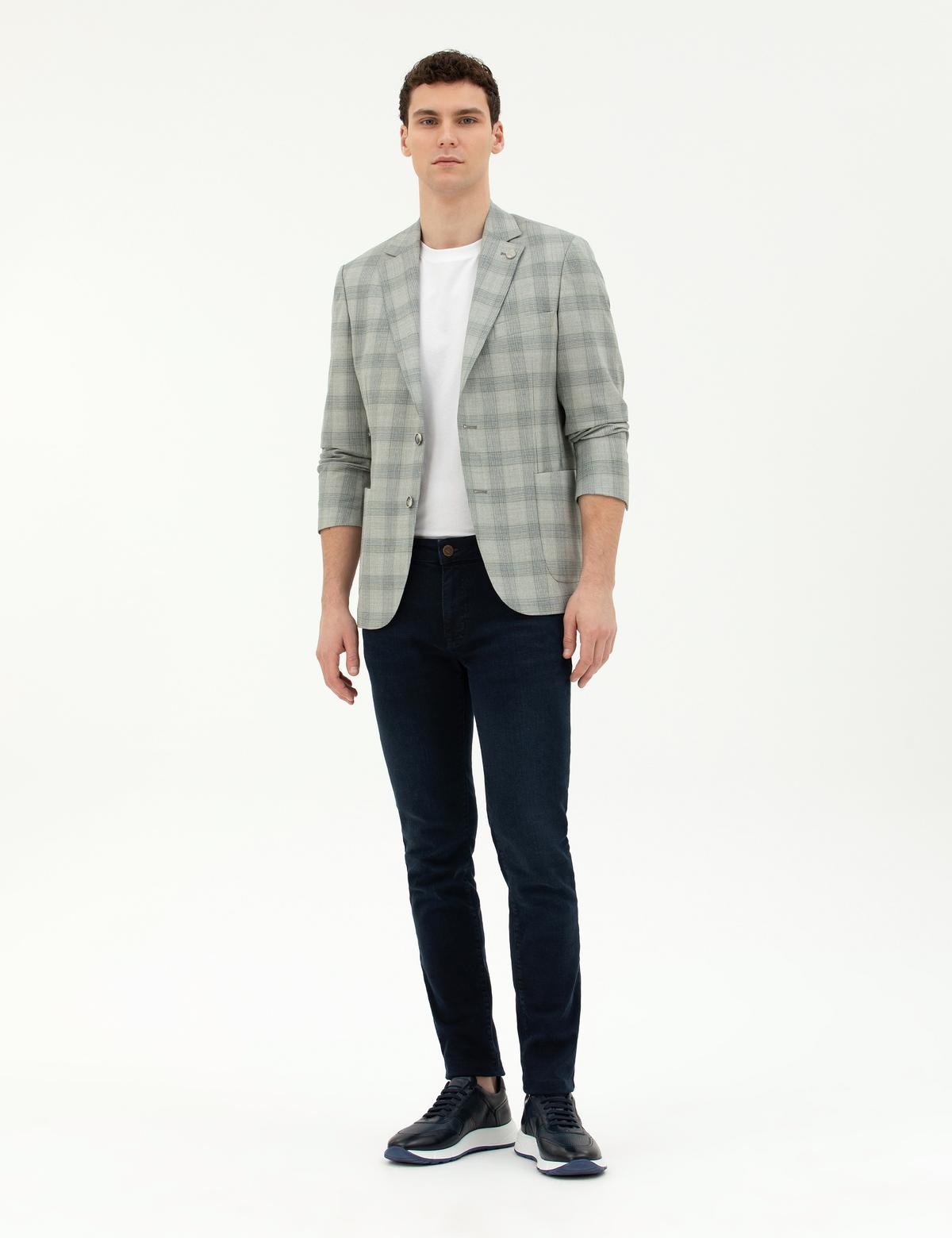 Açık Yeşil Slim Fit %100 Yün Ekose Ceket - 50284963023