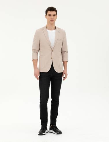 Bej Esnek Fit Blazer Ceket