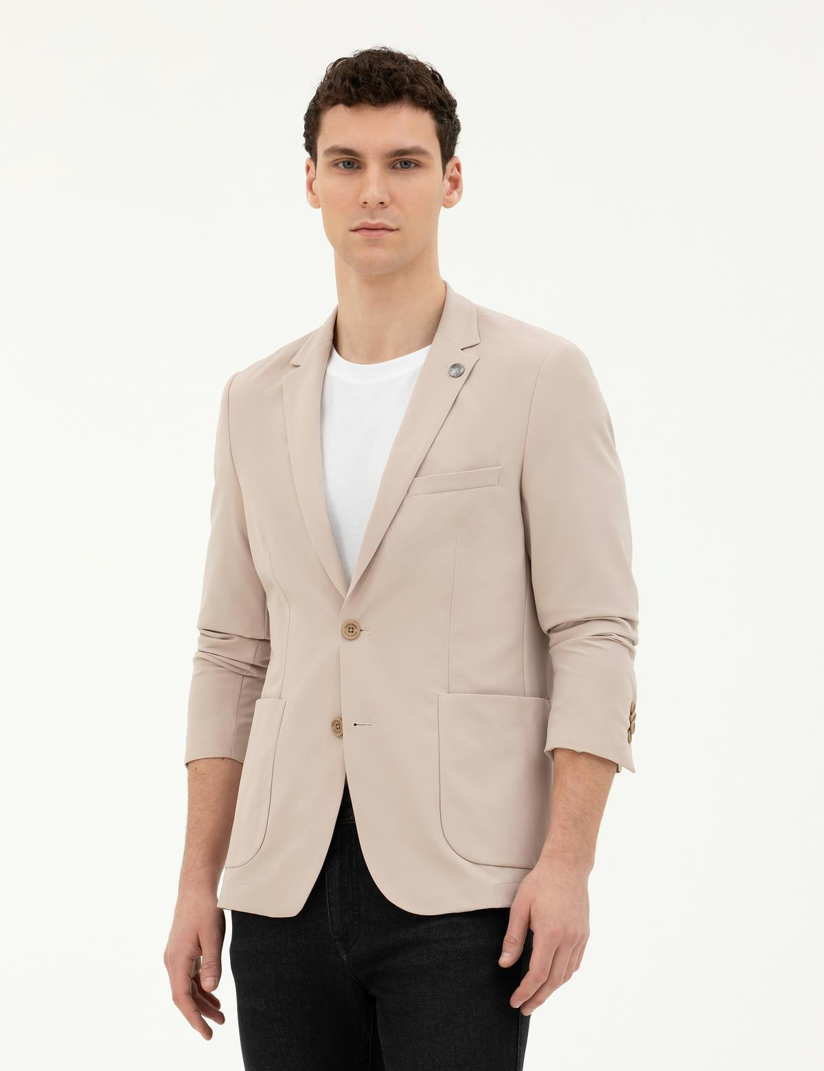 Bej Esnek Fit Blazer Ceket