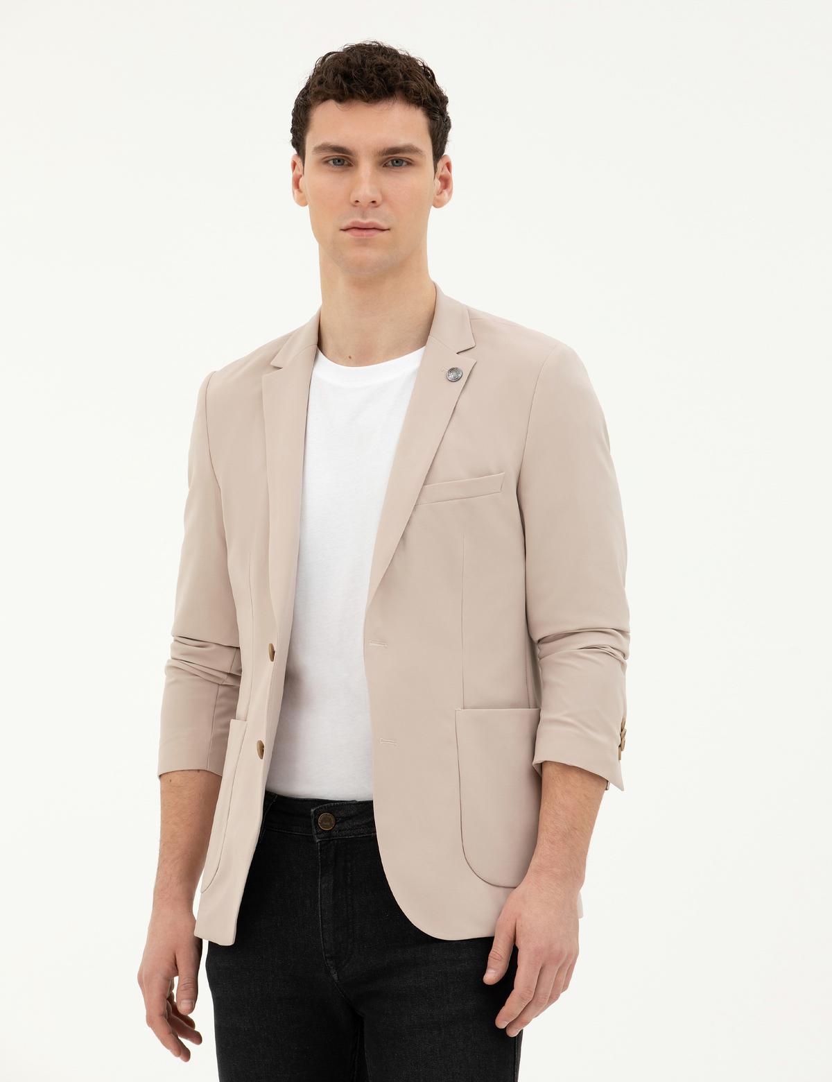 Bej Esnek Fit Blazer Ceket - 50287775071