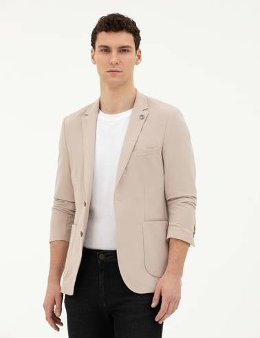 Bej Esnek Fit Blazer Ceket