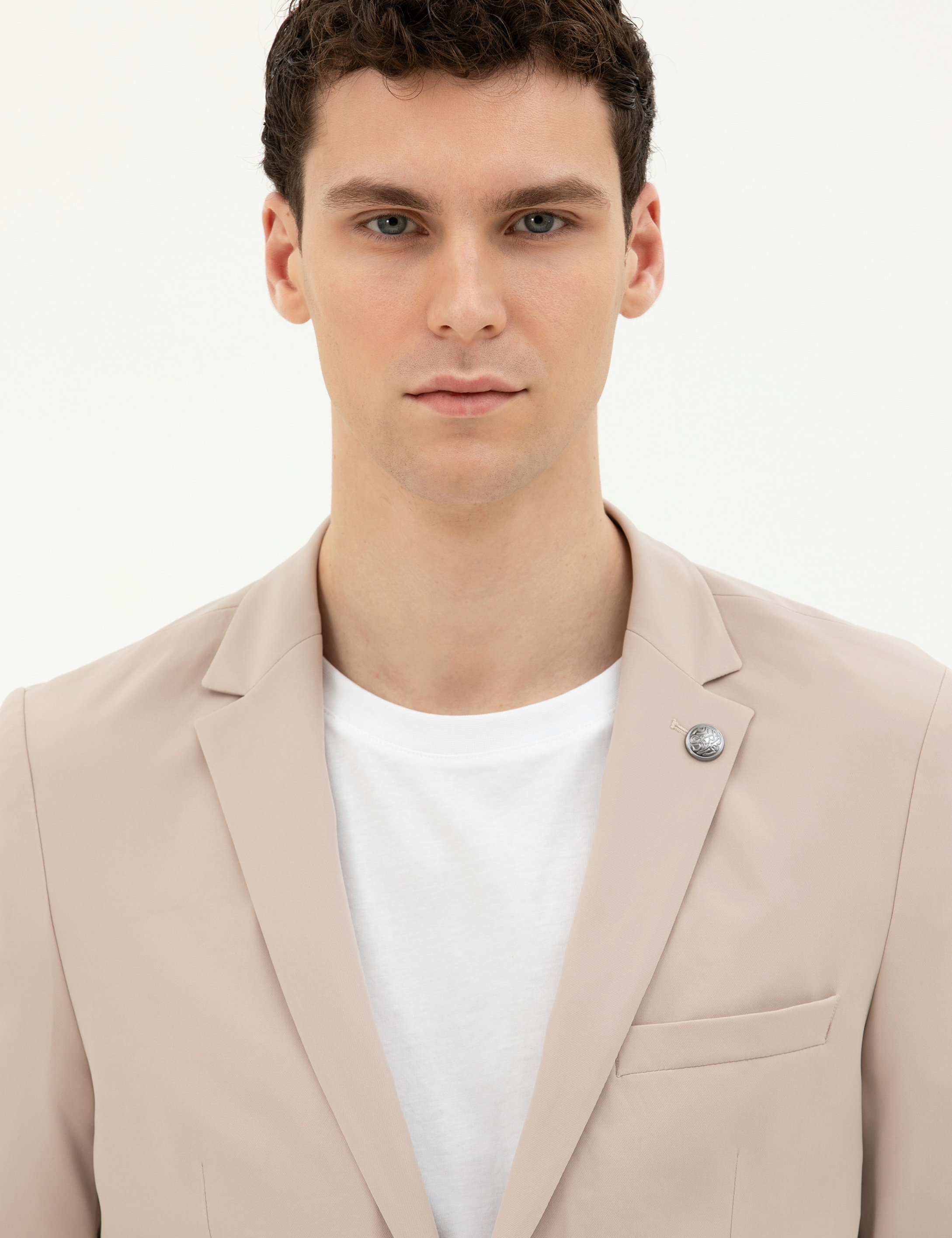 Bej Esnek Fit Blazer Ceket