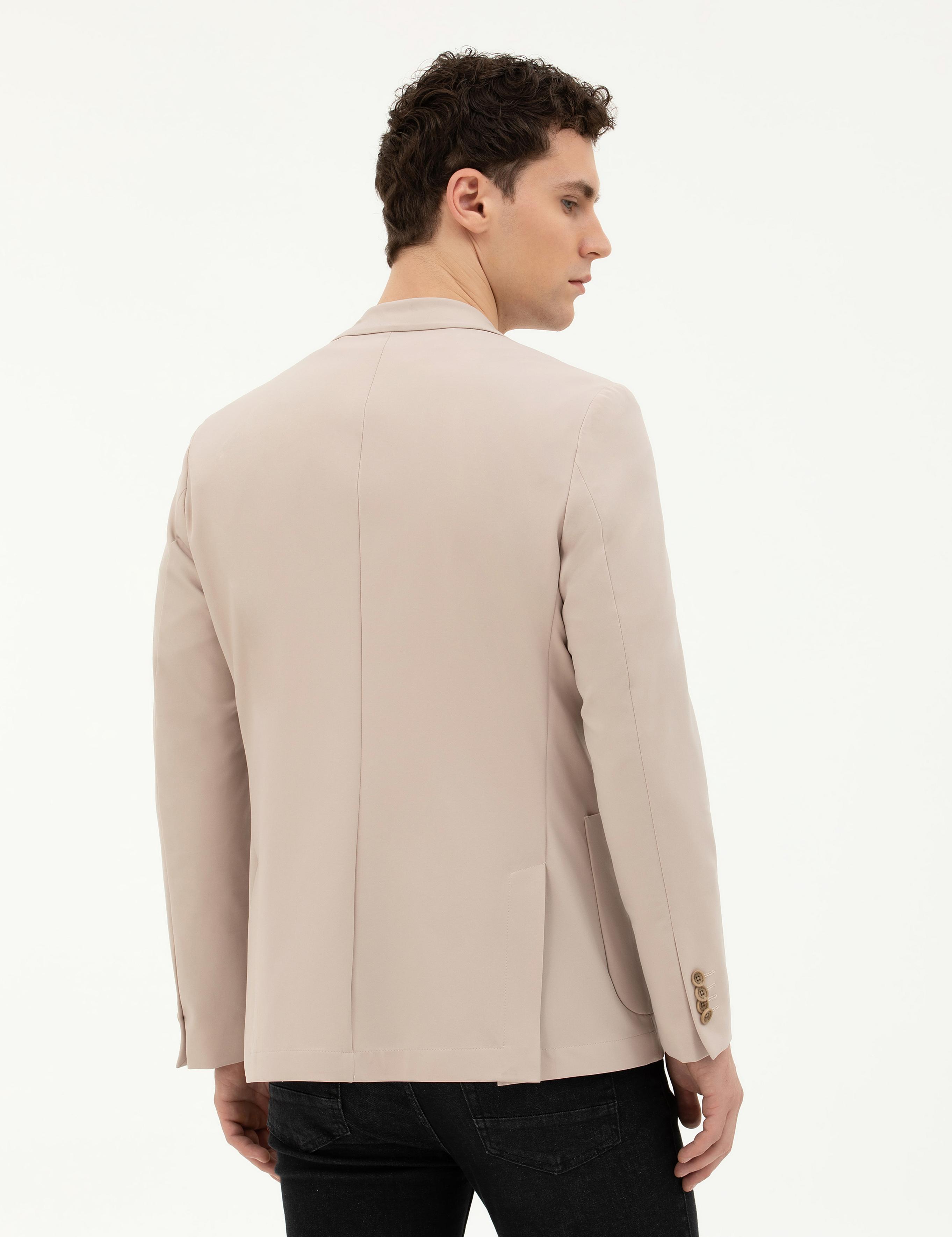 Bej Esnek Fit Blazer Ceket