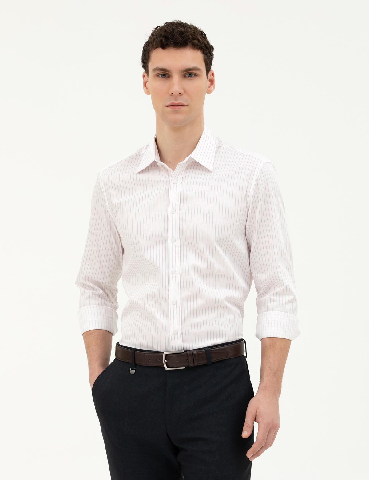 Açık Pembe Slim Fit Uzun Kollu Gömlek