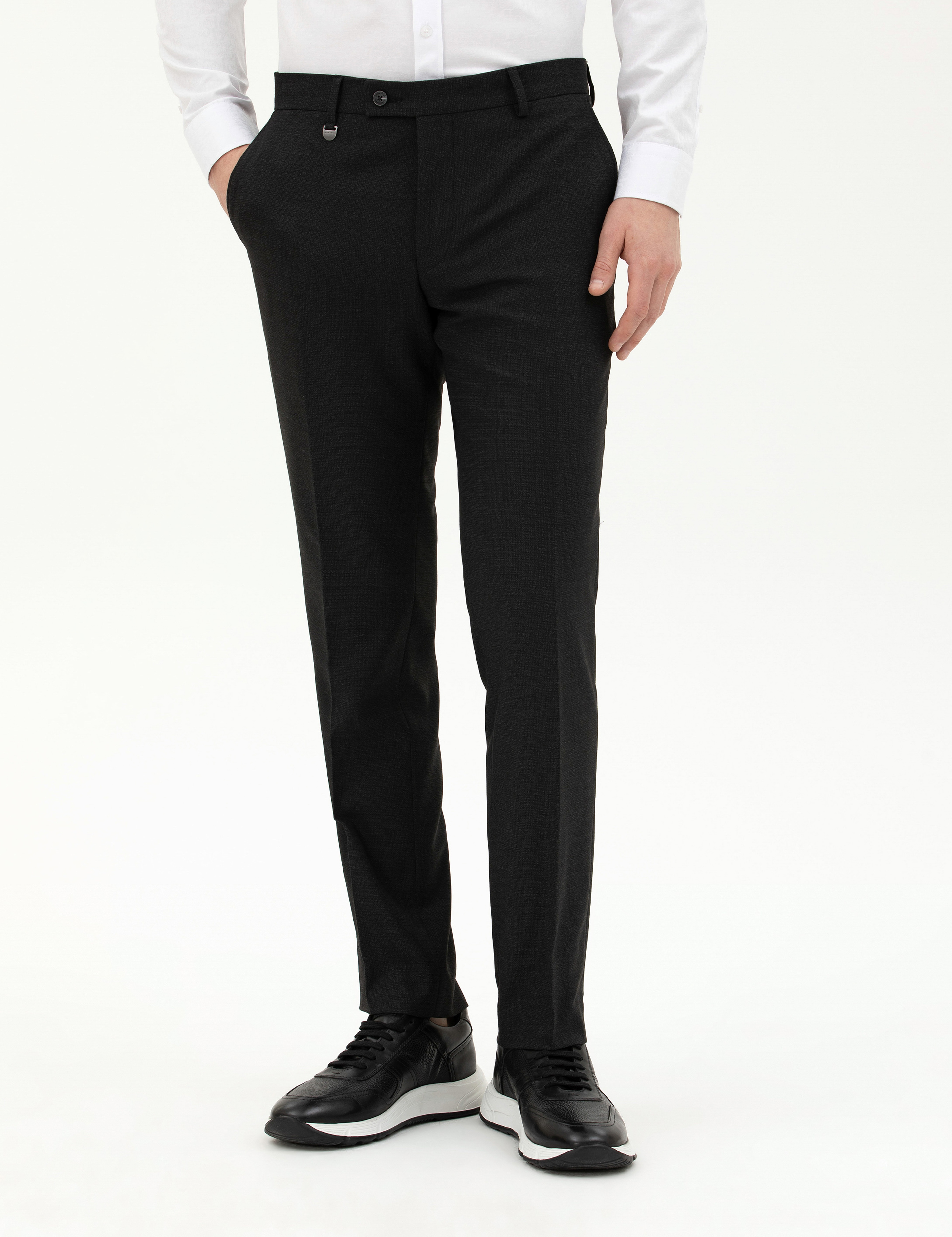 Siyah Slim Fit Kumaş Pantolon - Image 2