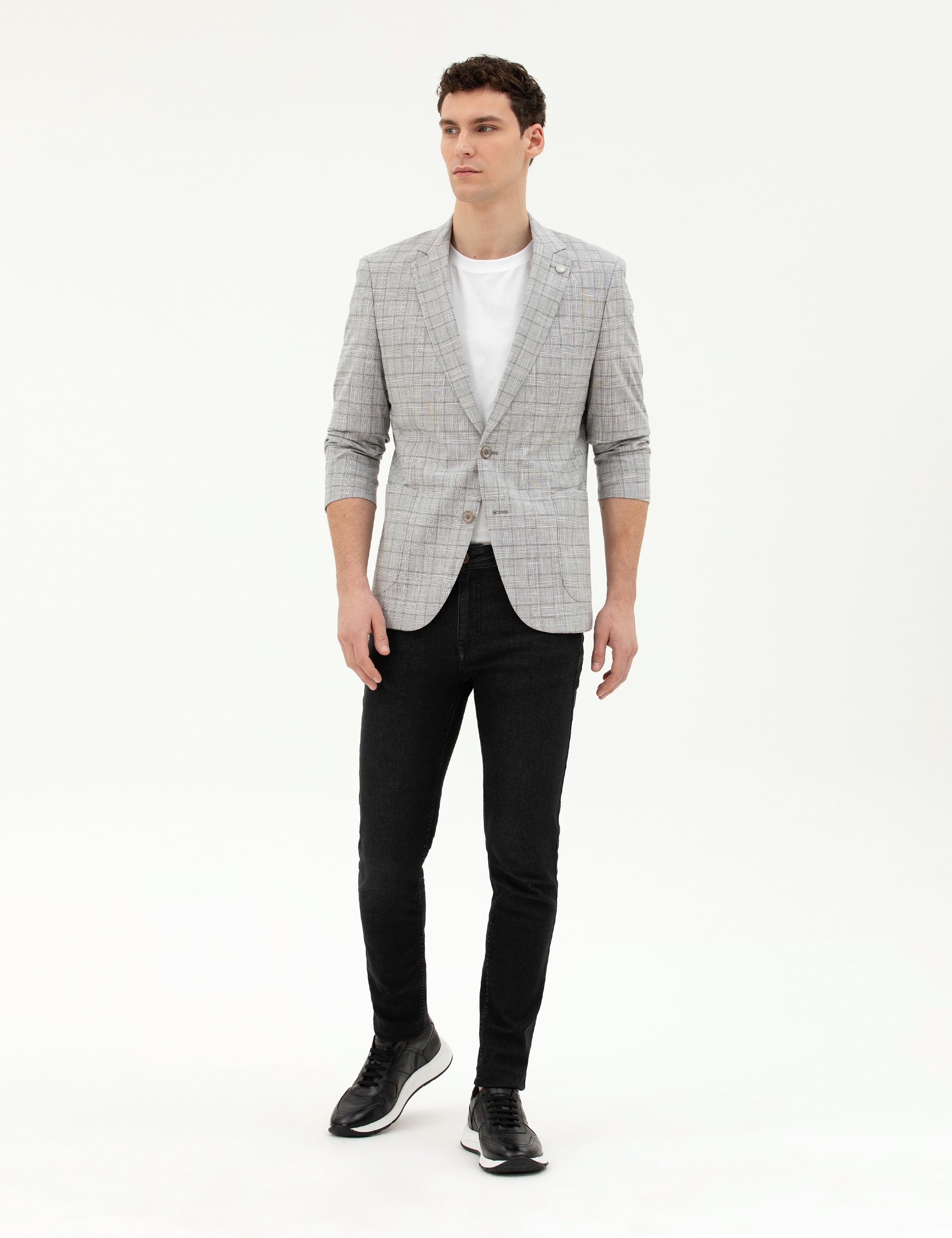 Gri Ex. Slim Fit Yün Karışımlı Ceket