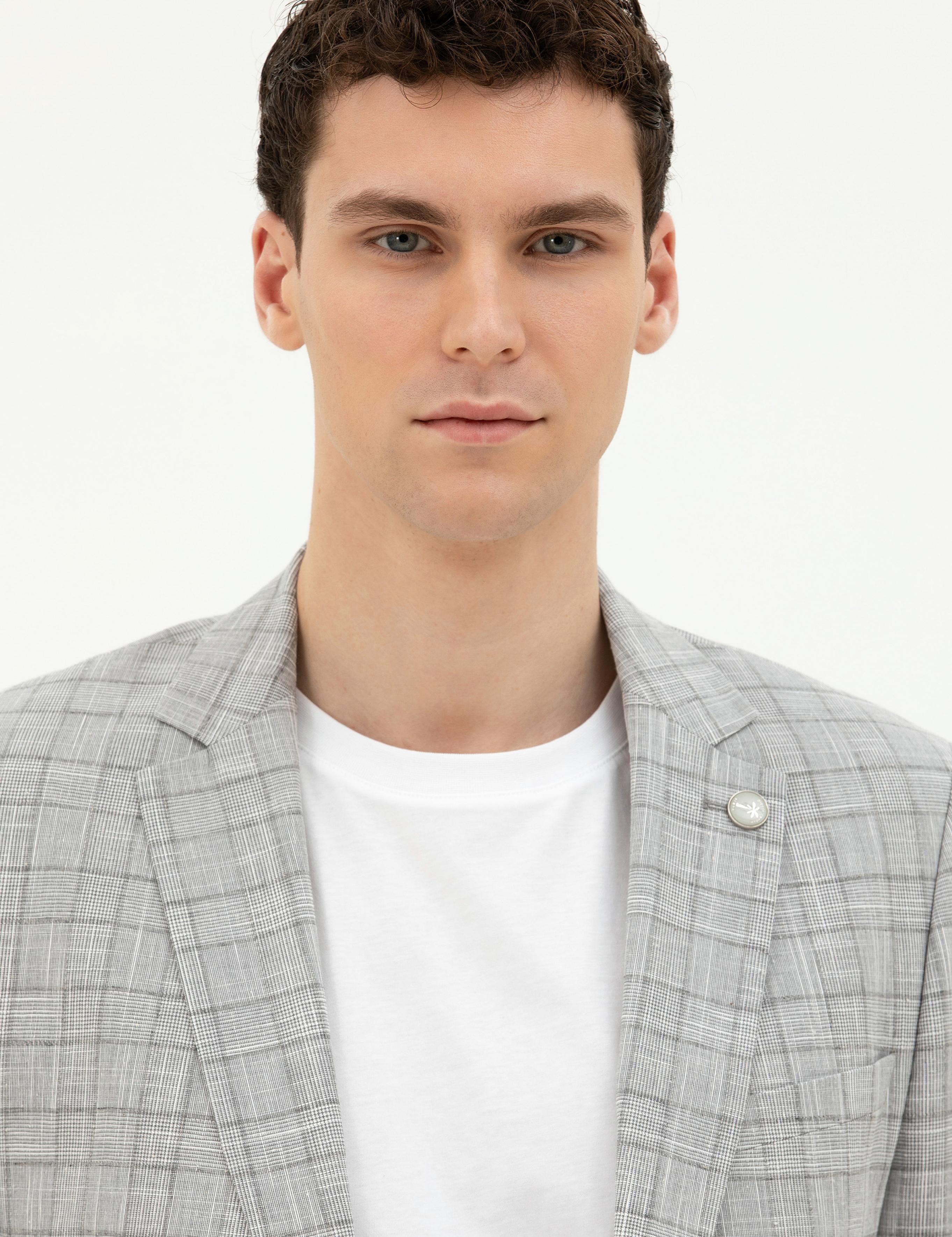 Gri Ex. Slim Fit Yün Karışımlı Ceket