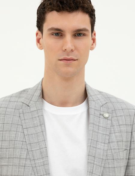 Gri Ex. Slim Fit Yün Karışımlı Ceket - 50284931008