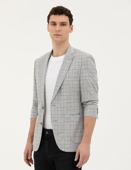 Gri Ex. Slim Fit Yün Karışımlı Ceket - 50284931008
