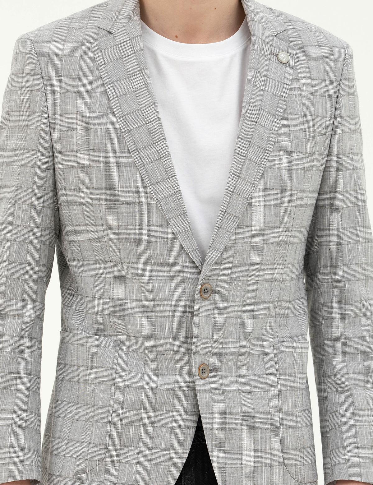 Gri Ex. Slim Fit Yün Karışımlı Ceket - 50284931008