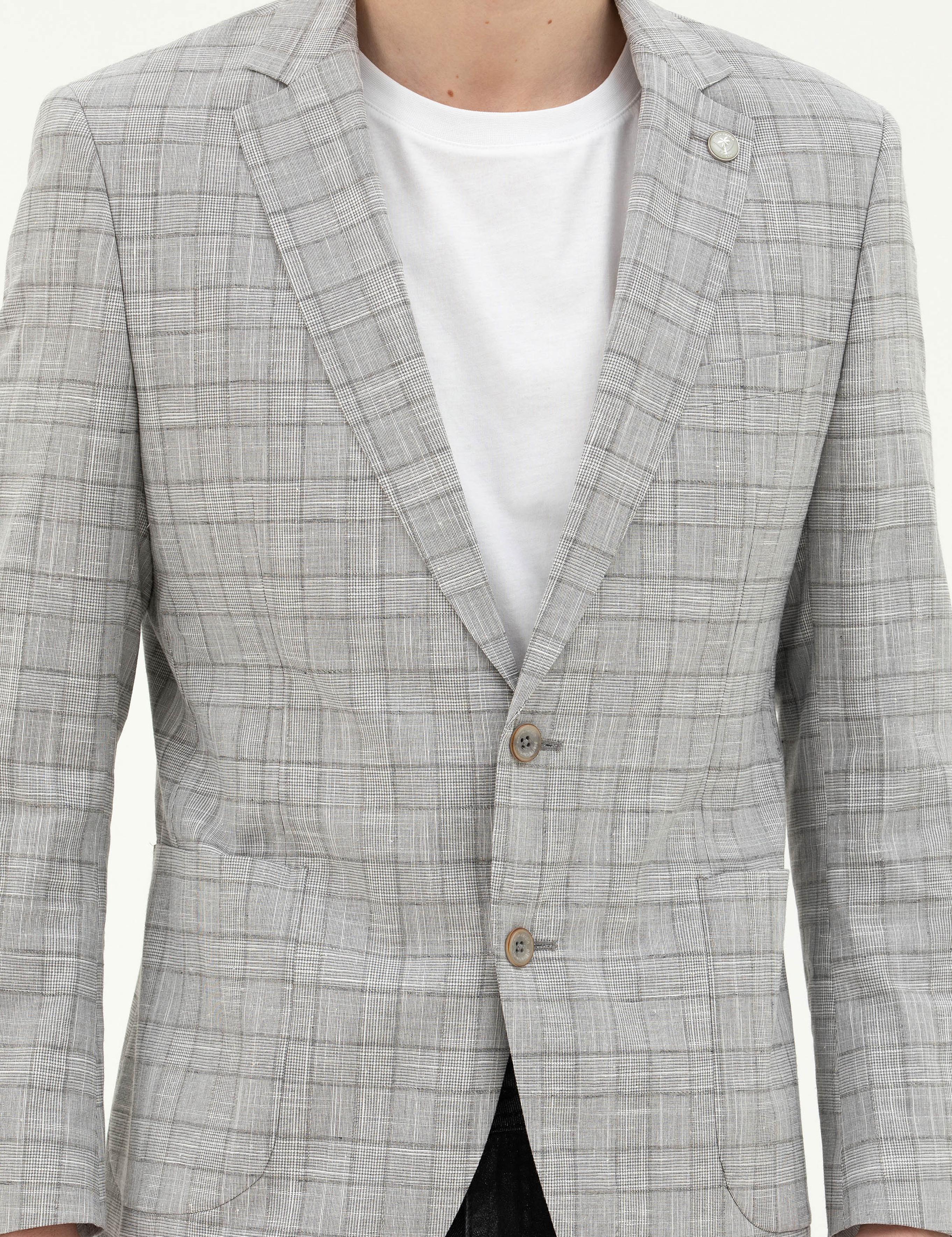 Gri Ex. Slim Fit Yün Karışımlı Ceket