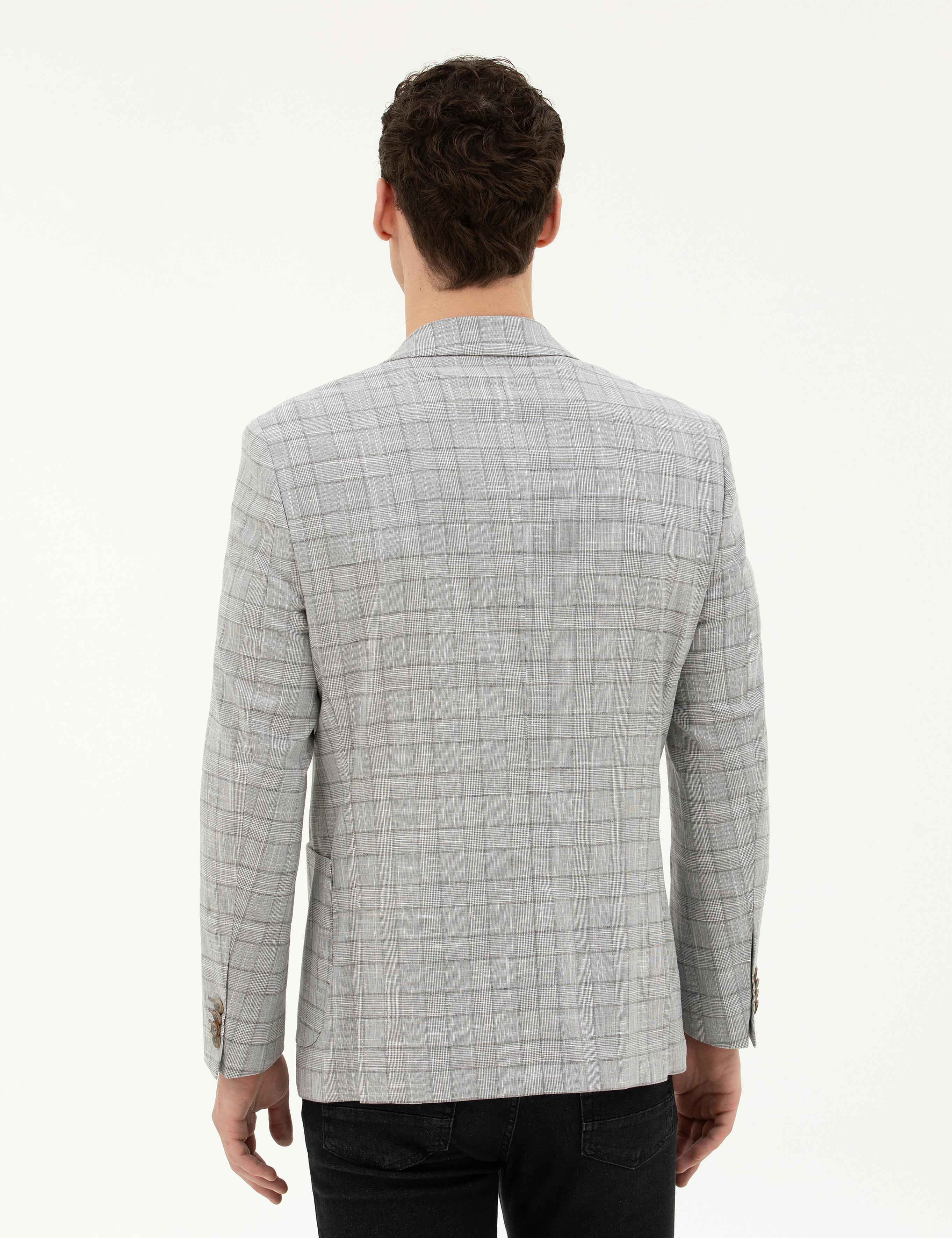 Gri Ex. Slim Fit Yün Karışımlı Ceket