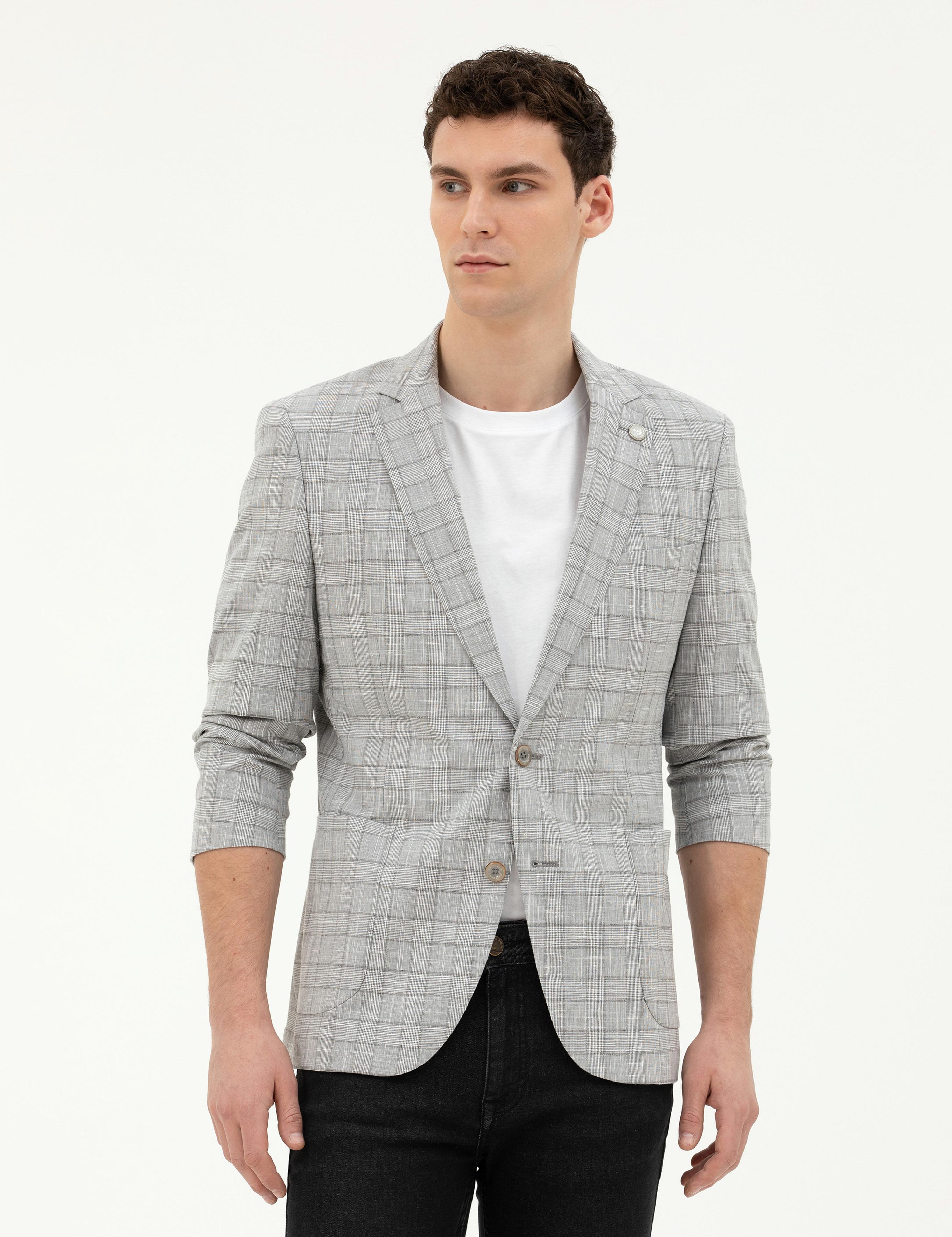 Gri Ex. Slim Fit Yün Karışımlı Ceket