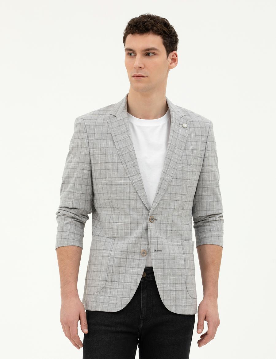 Gri Ex. Slim Fit Yün Karışımlı Ceket