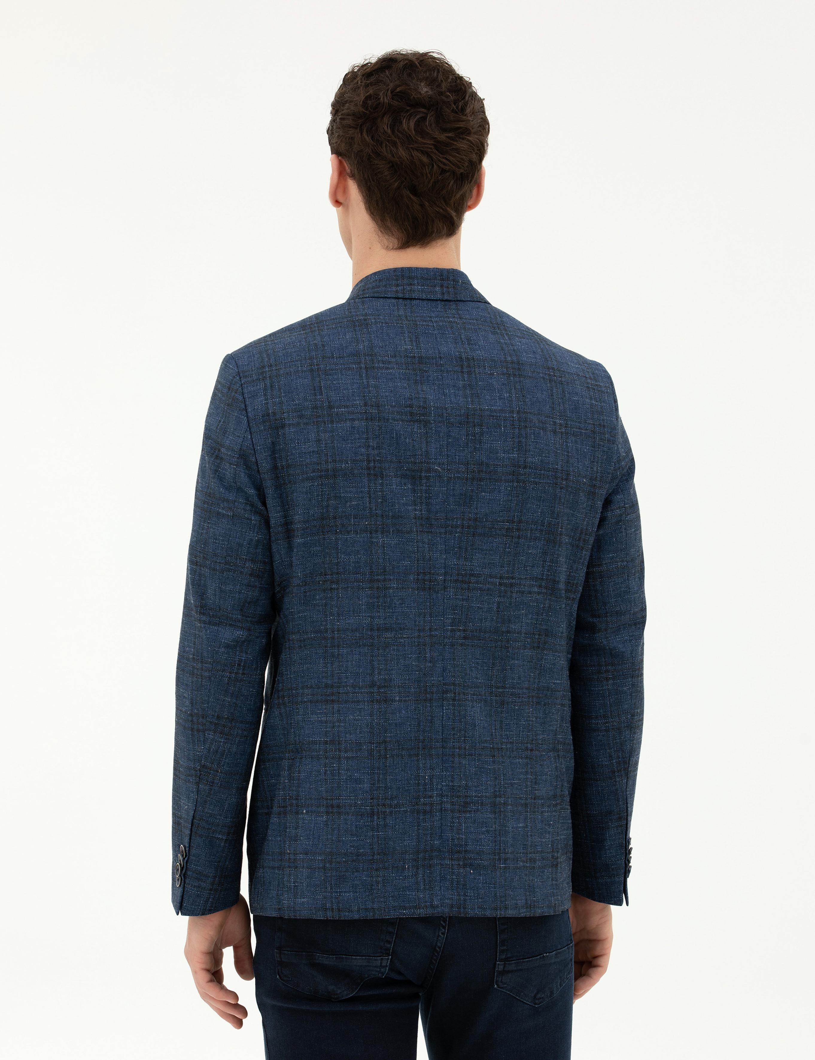 Lacivert Slim Fit Yün Karışımlı Ceket