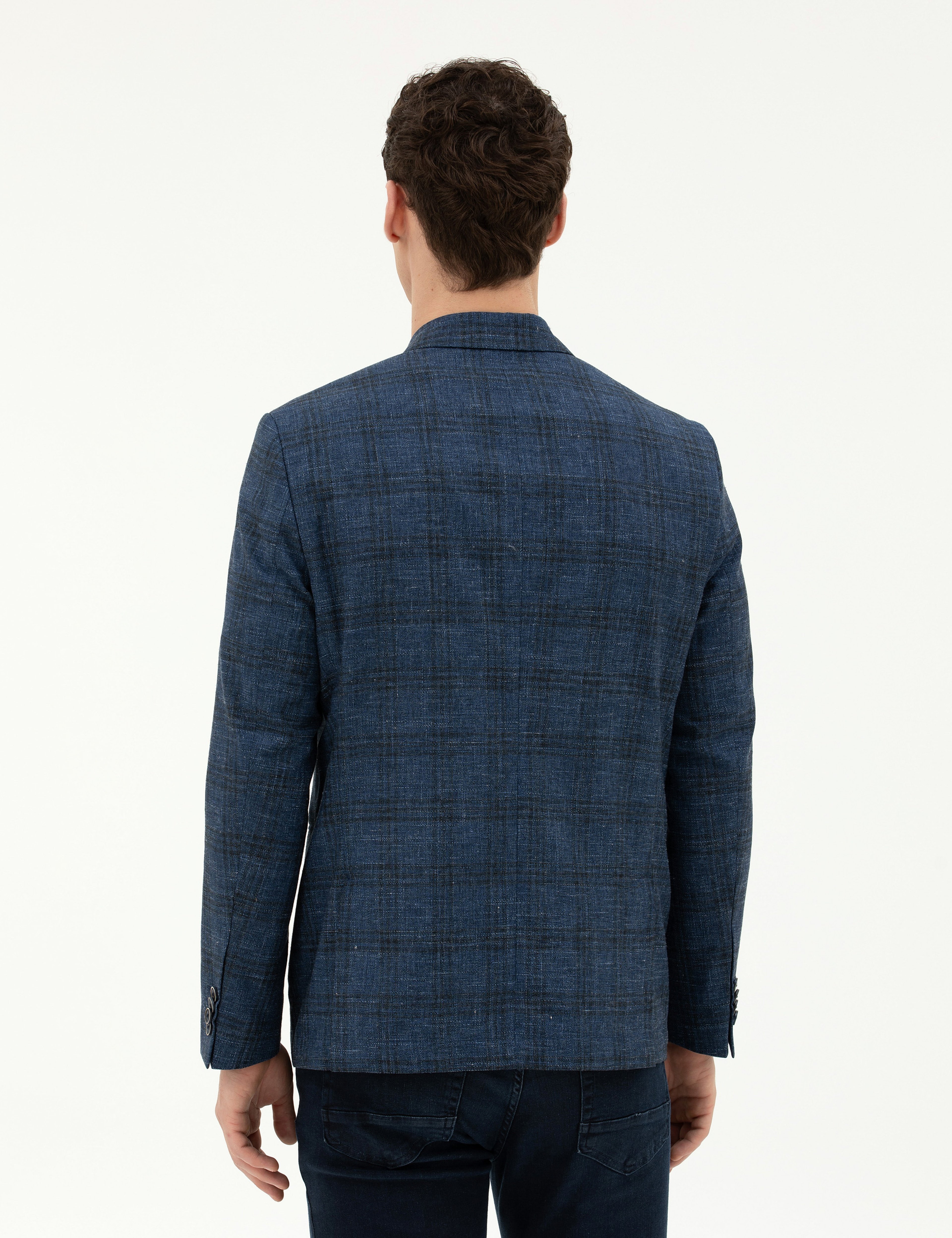 Lacivert Slim Fit Yün Karışımlı Ceket