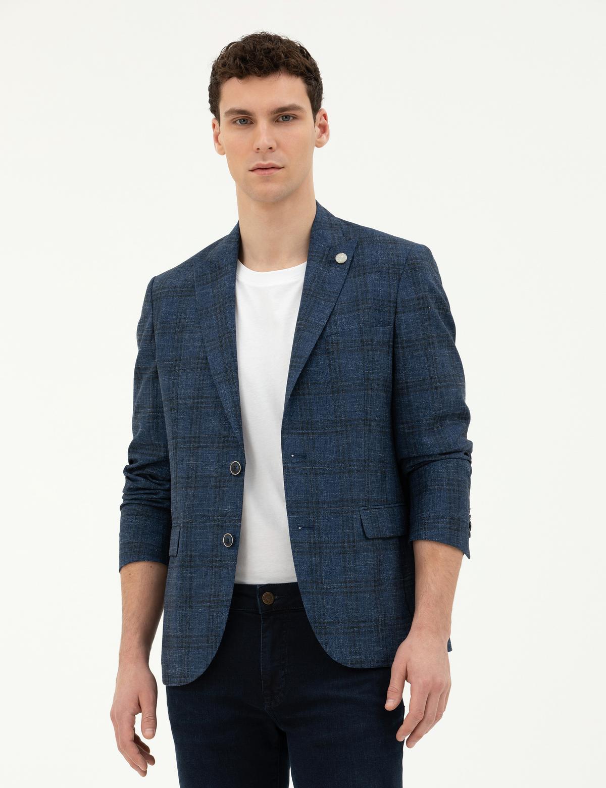 Lacivert Slim Fit Yün Karışımlı Ceket - 50284942008