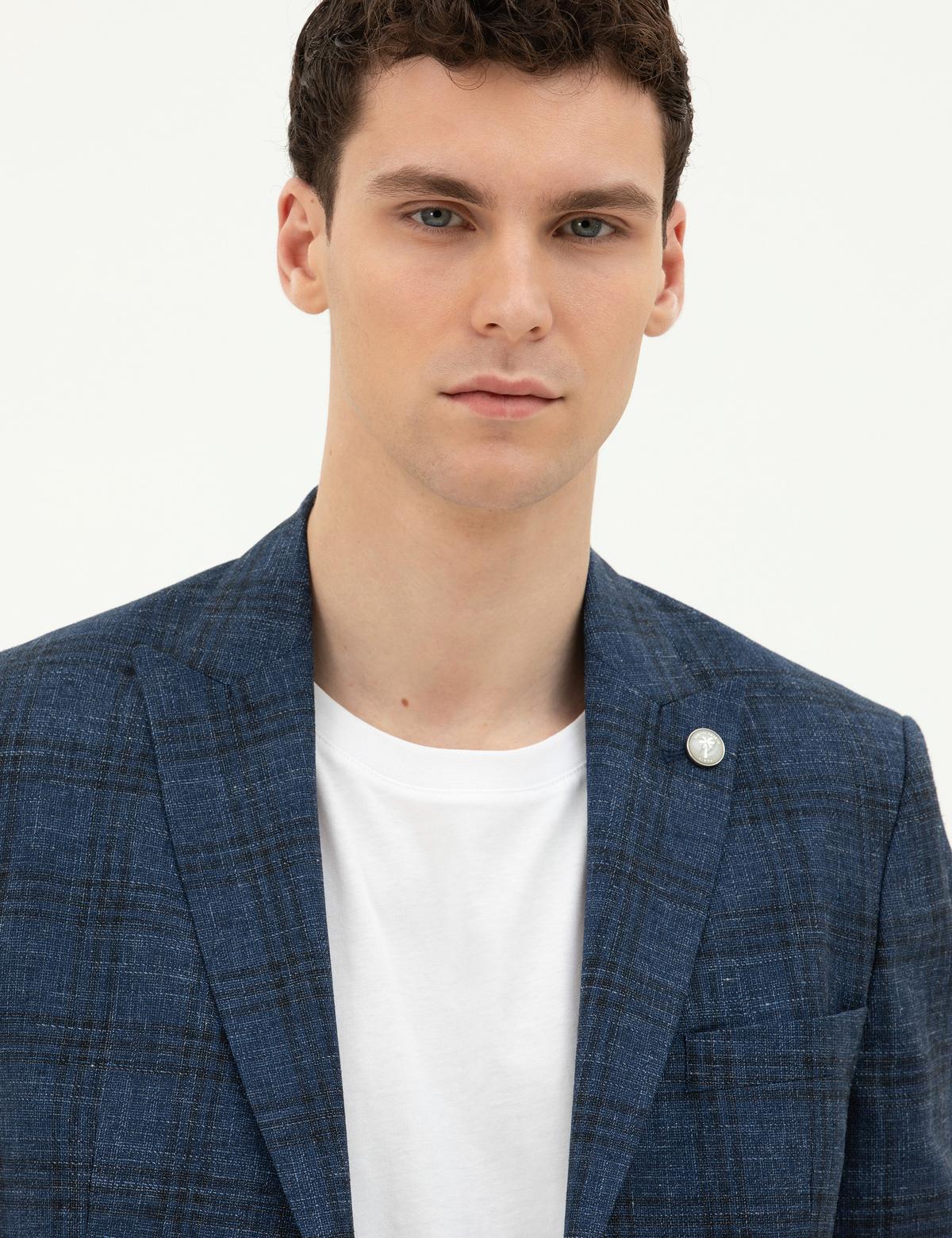 Lacivert Slim Fit Yün Karışımlı Ceket - 50284942008