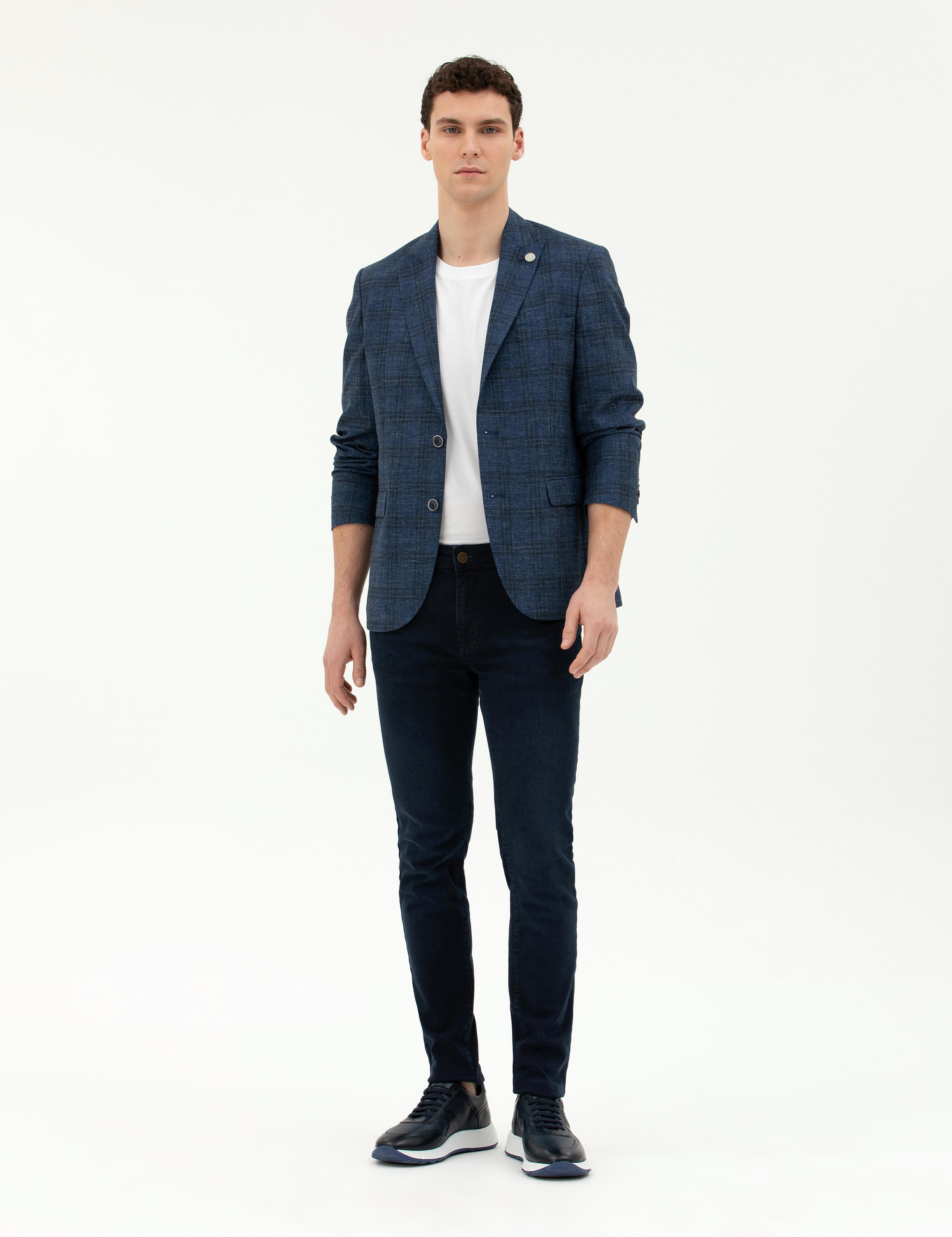 Lacivert Slim Fit Yün Karışımlı Ceket