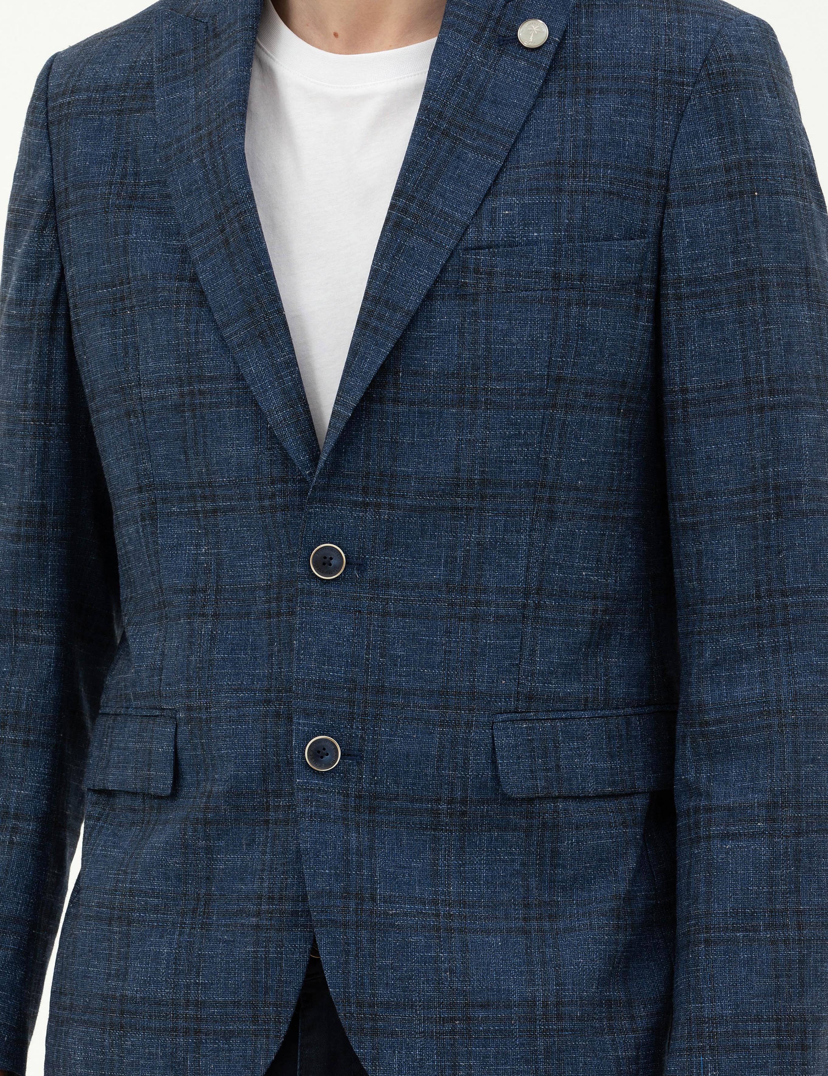 Lacivert Slim Fit Yün Karışımlı Ceket