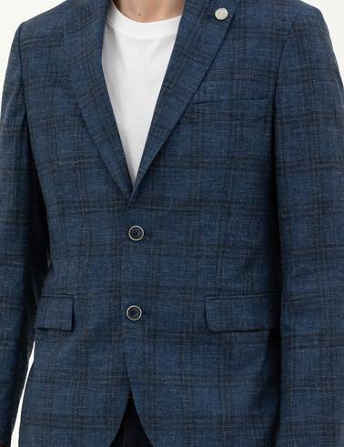 Lacivert Slim Fit Yün Karışımlı Ceket
