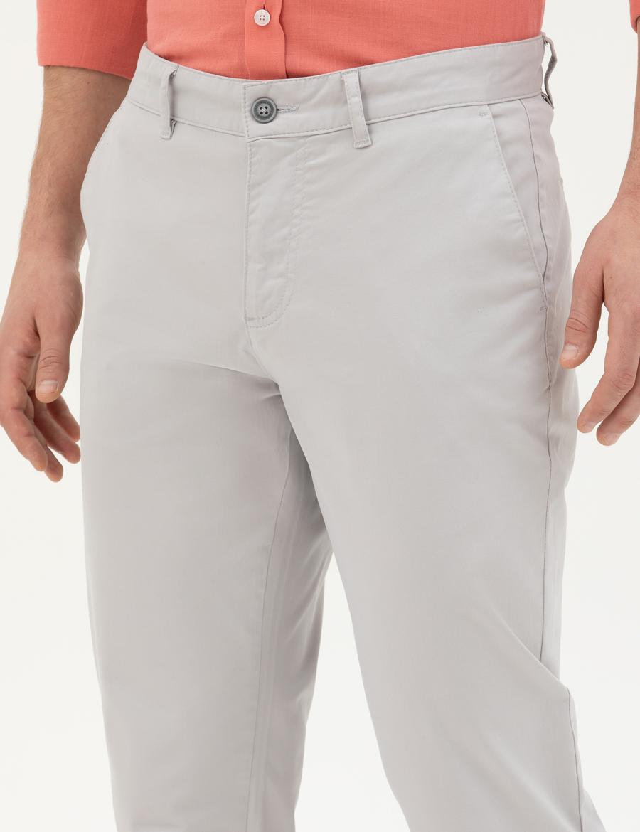 Açık Gri Regular Fit Kanvas Pantolon
