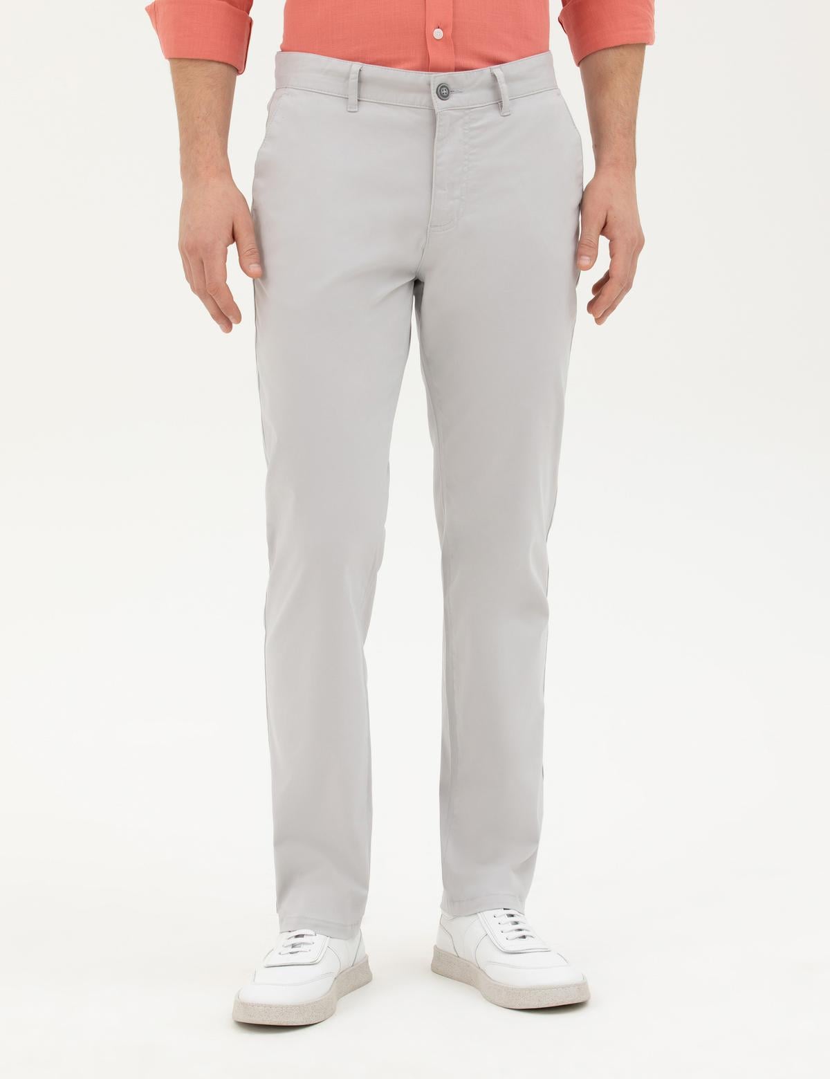 Açık Gri Regular Fit Kanvas Pantolon