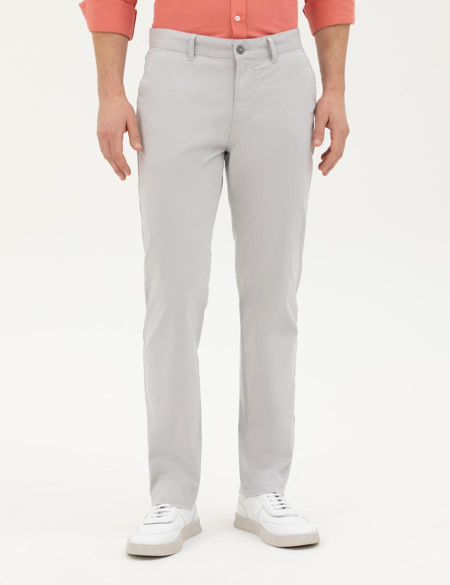 Açık Gri Regular Fit Kanvas Pantolon