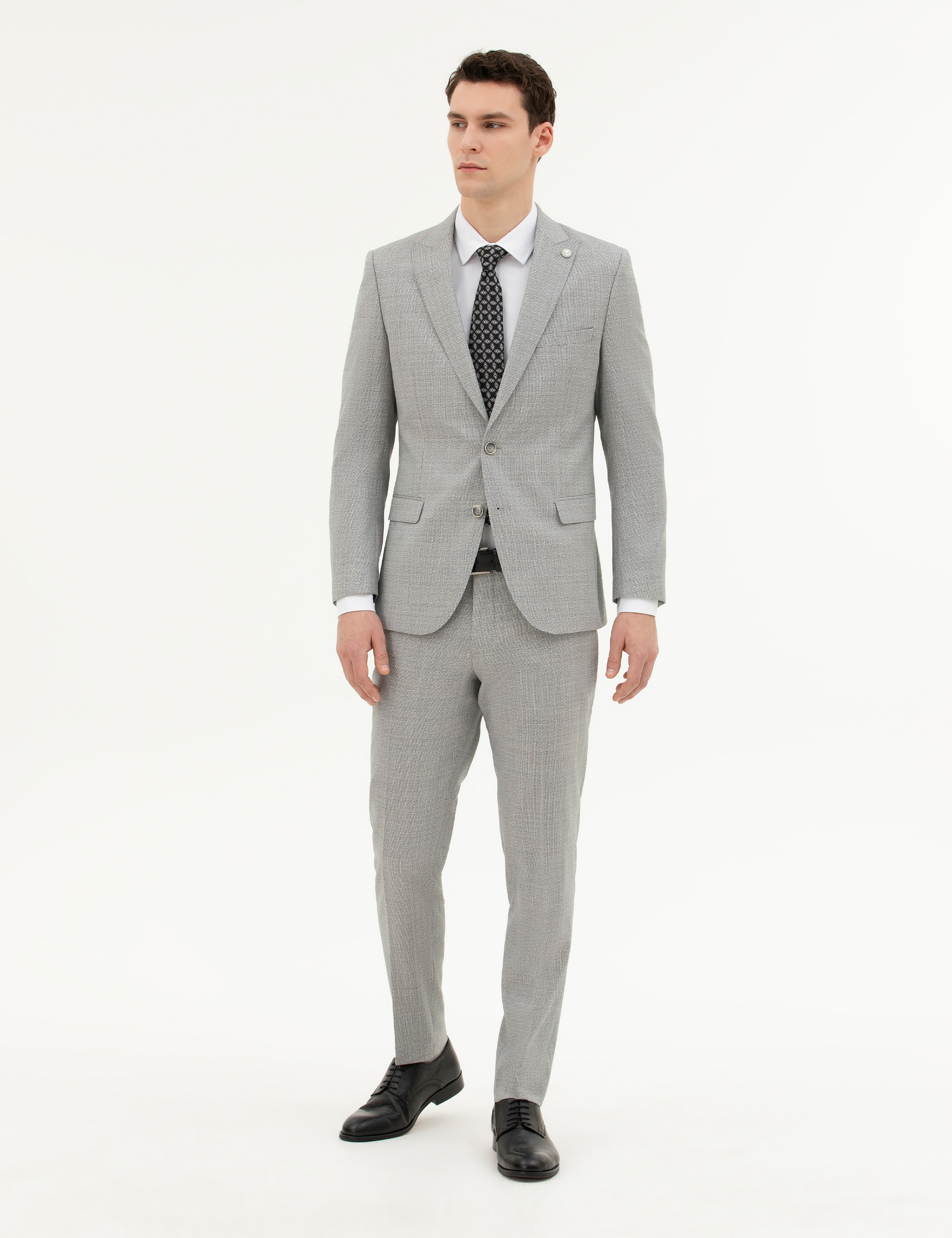 Açık Gri Extra Slim Fit Yün Takım Elbise - Image 4