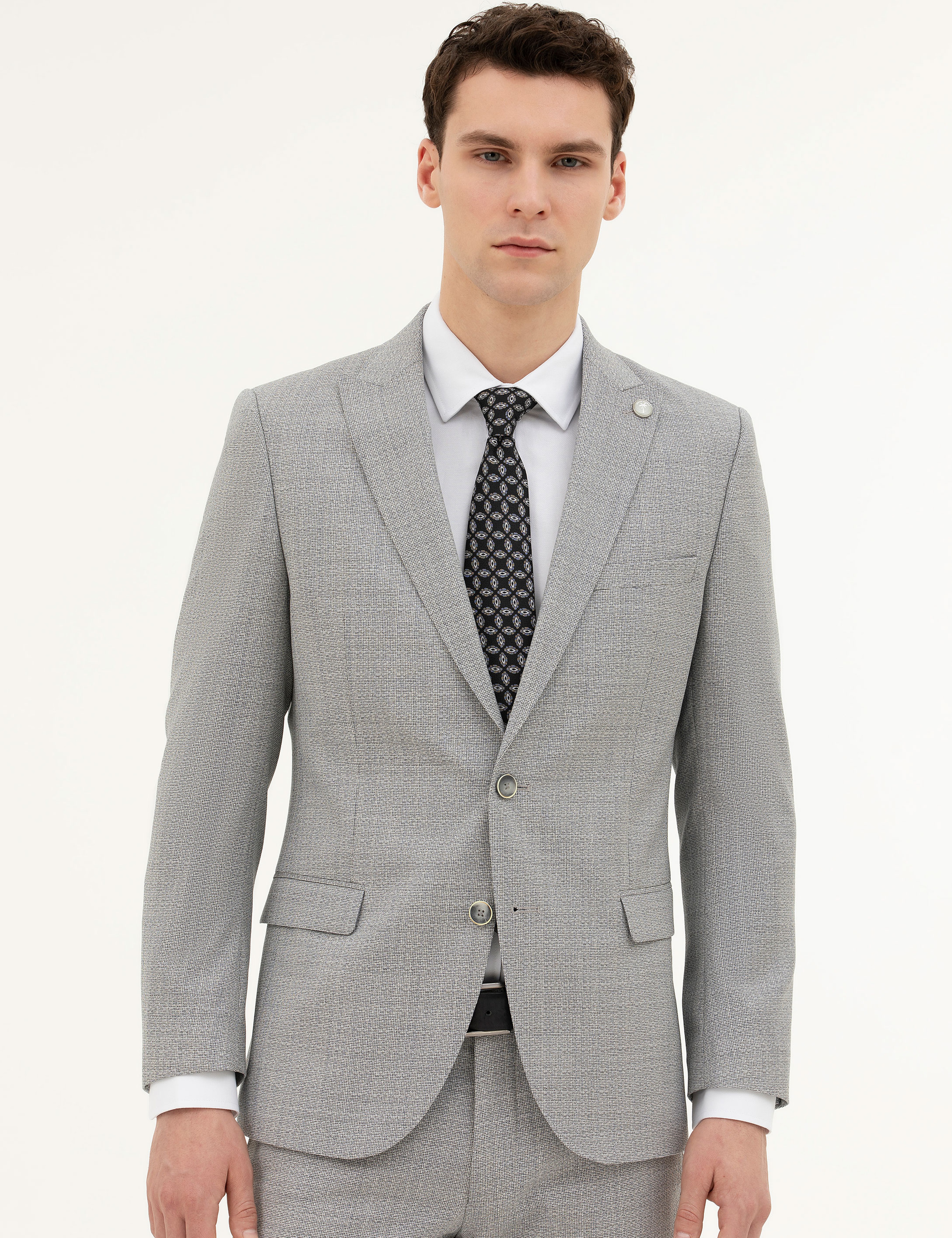 Açık Gri Extra Slim Fit Yün Takım Elbise
