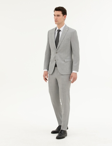 Açık Gri Extra Slim Fit Yün Takım Elbise