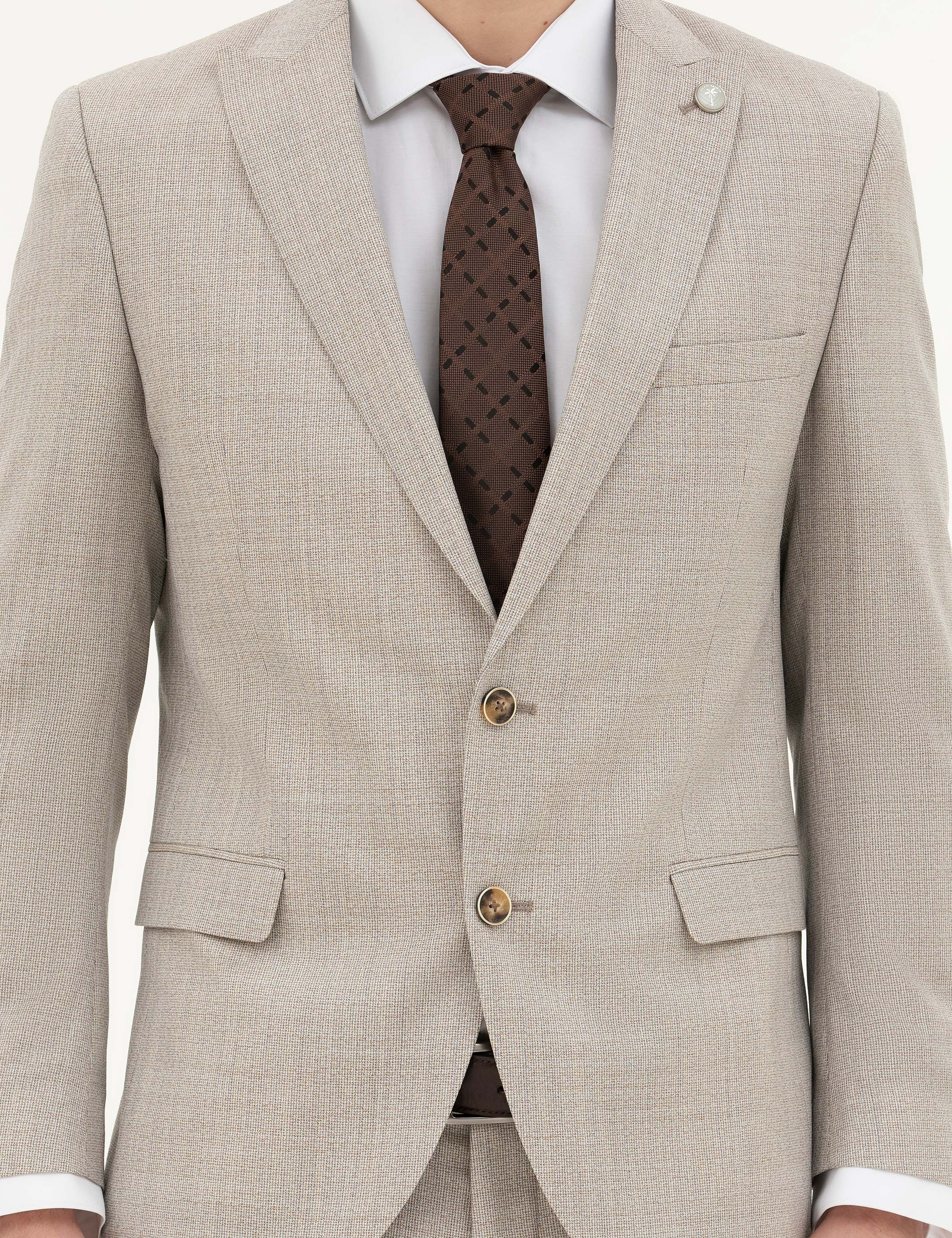 Bej Extra Slim Fit Yün Takım Elbise - Image 6