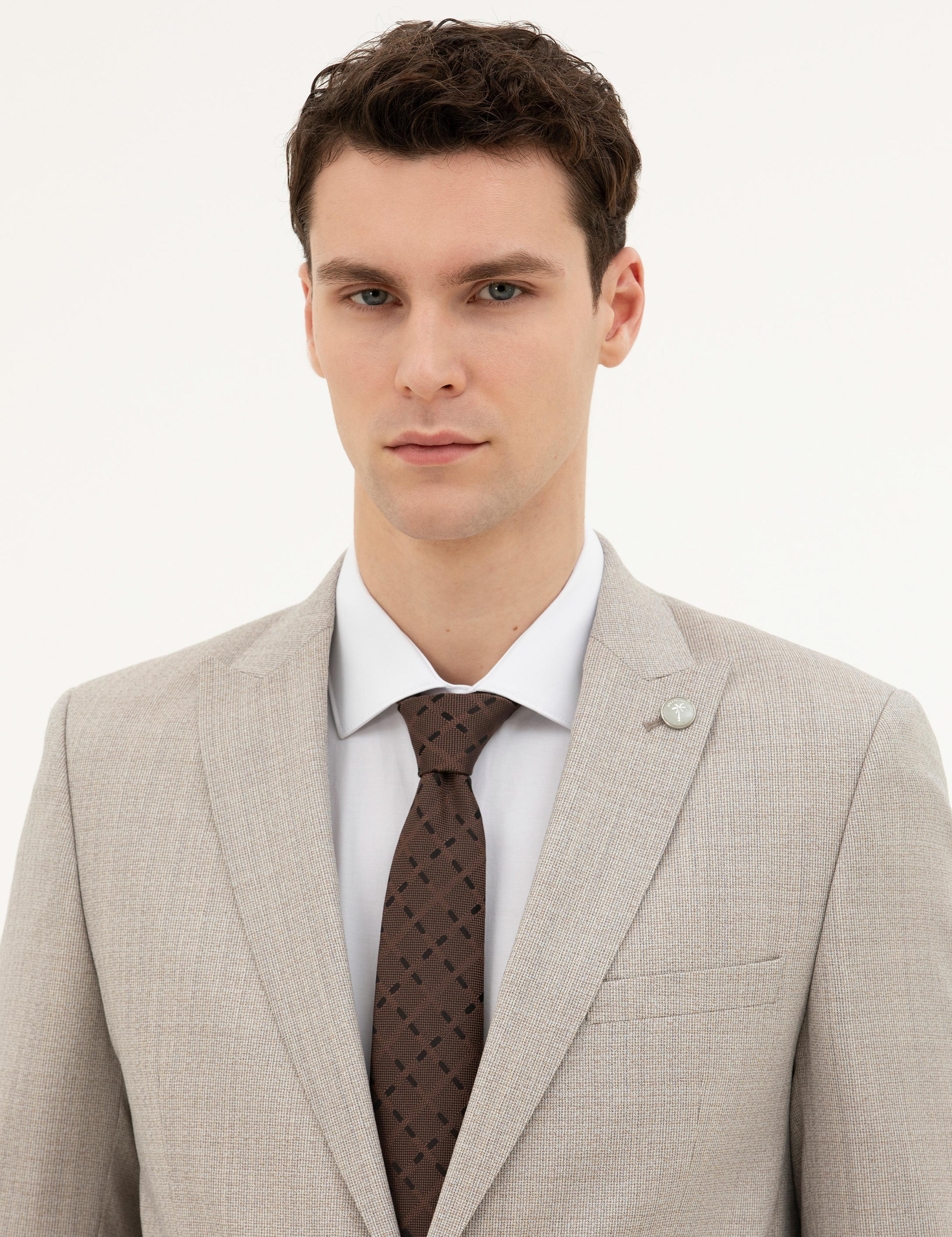 Bej Ex. Slim Fit Yün Takım Elbise