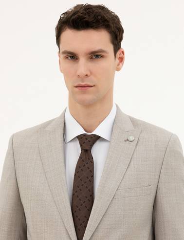 Bej Extra Slim Fit Yün Takım Elbise