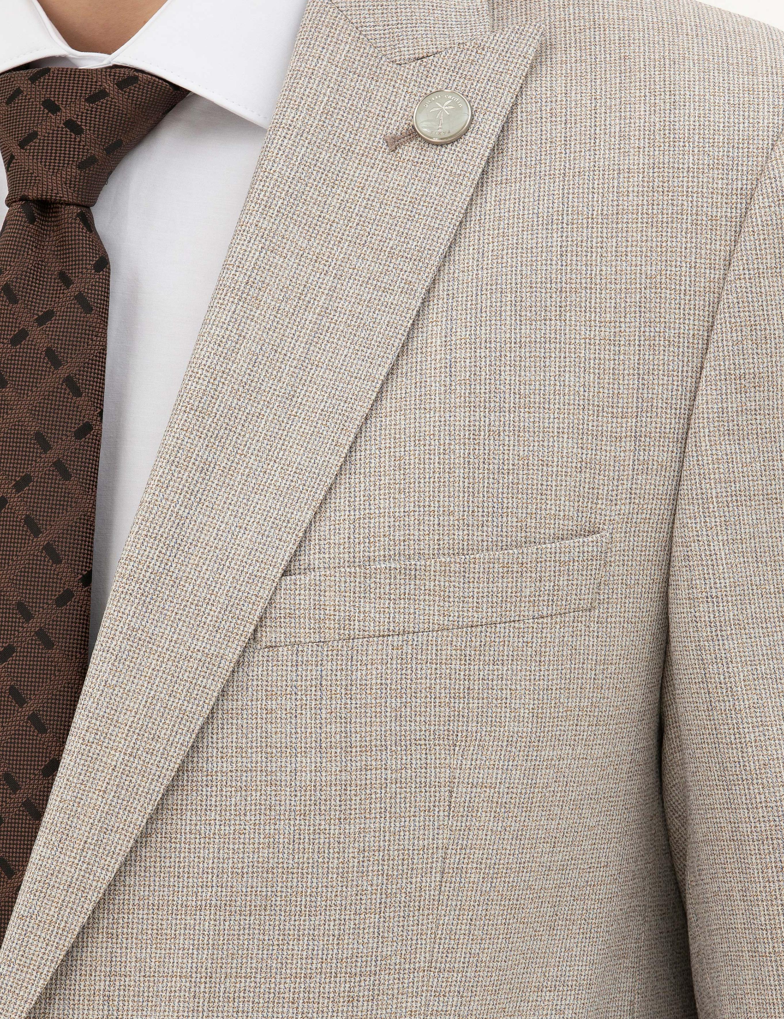 Bej Ex. Slim Fit Yün Takım Elbise