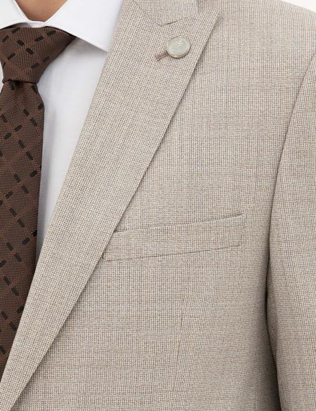 Bej Ex. Slim Fit Yün Takım Elbise - 50285280044