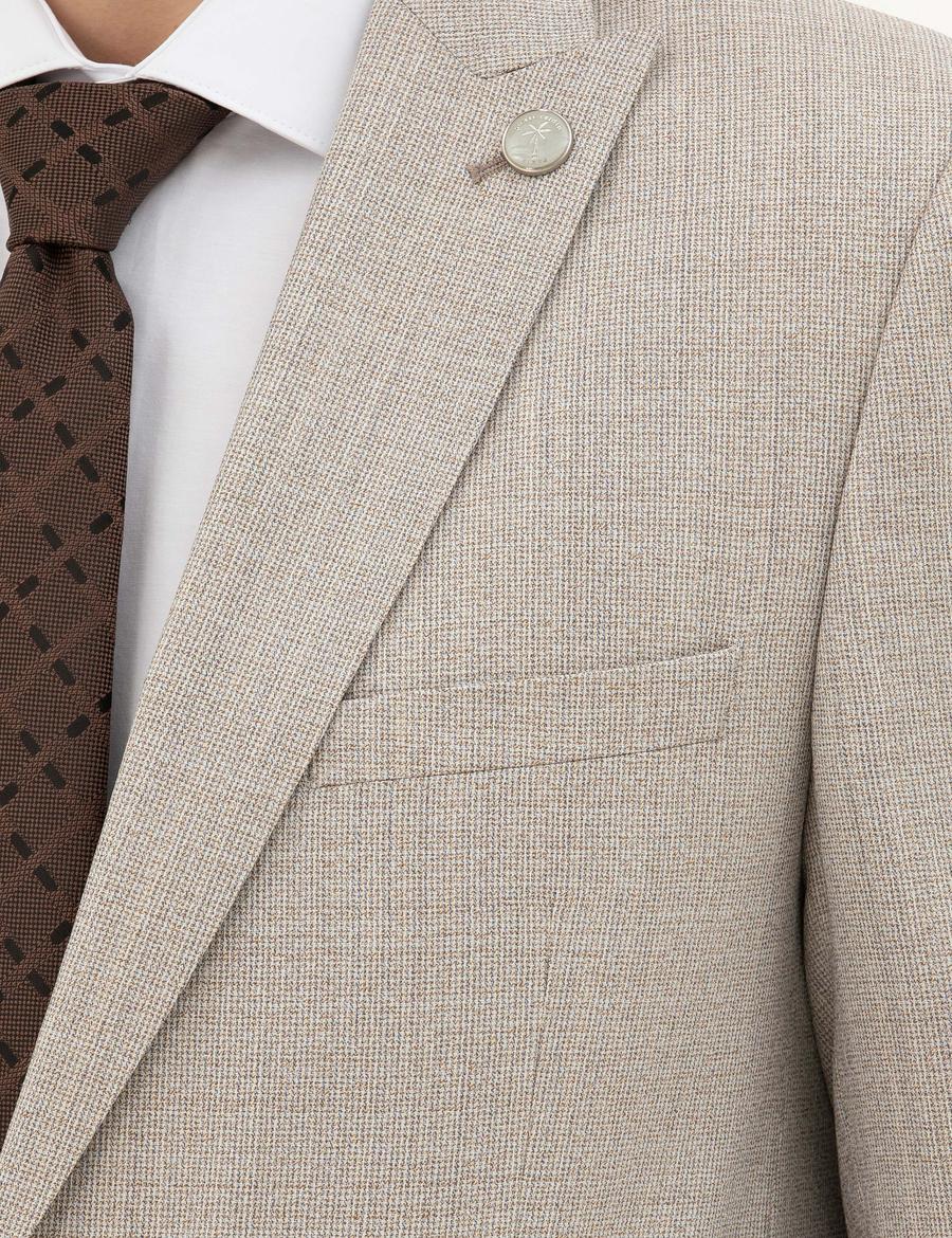 Bej Ex. Slim Fit Yün Takım Elbise