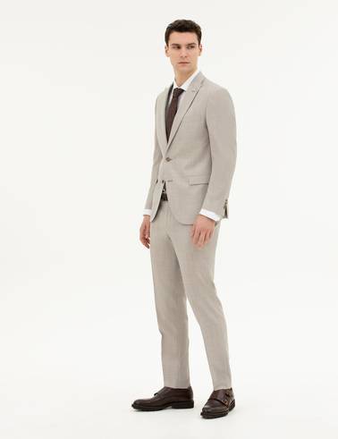 Bej Extra Slim Fit Yün Takım Elbise