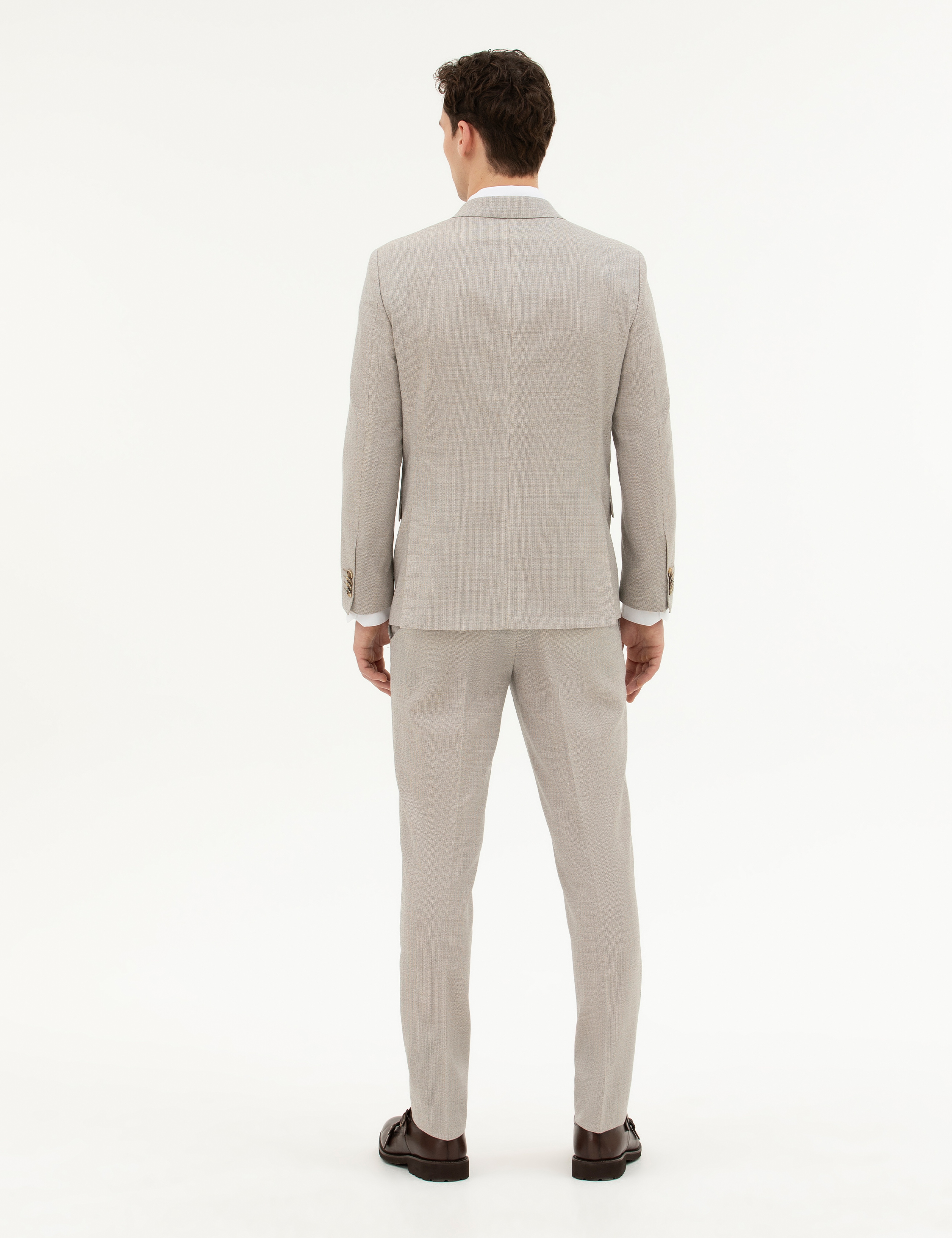 Bej Extra Slim Fit Yün Takım Elbise - Image 5
