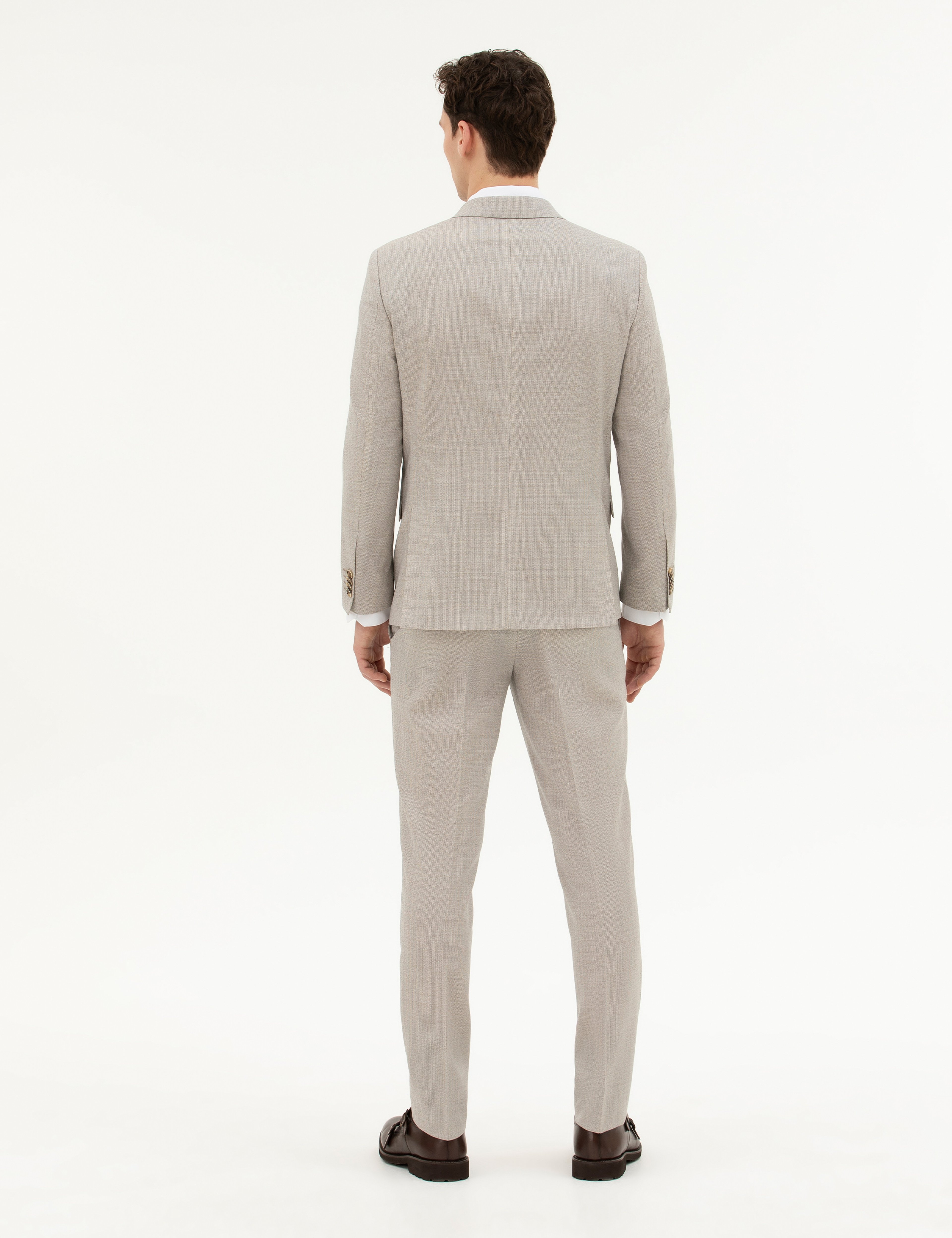Bej Extra Slim Fit Yün Takım Elbise