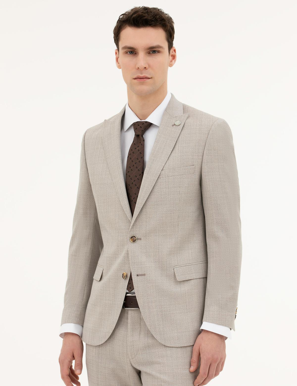 Bej Ex. Slim Fit Yün Takım Elbise - 50285280044