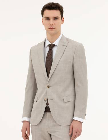 Bej Extra Slim Fit Yün Takım Elbise