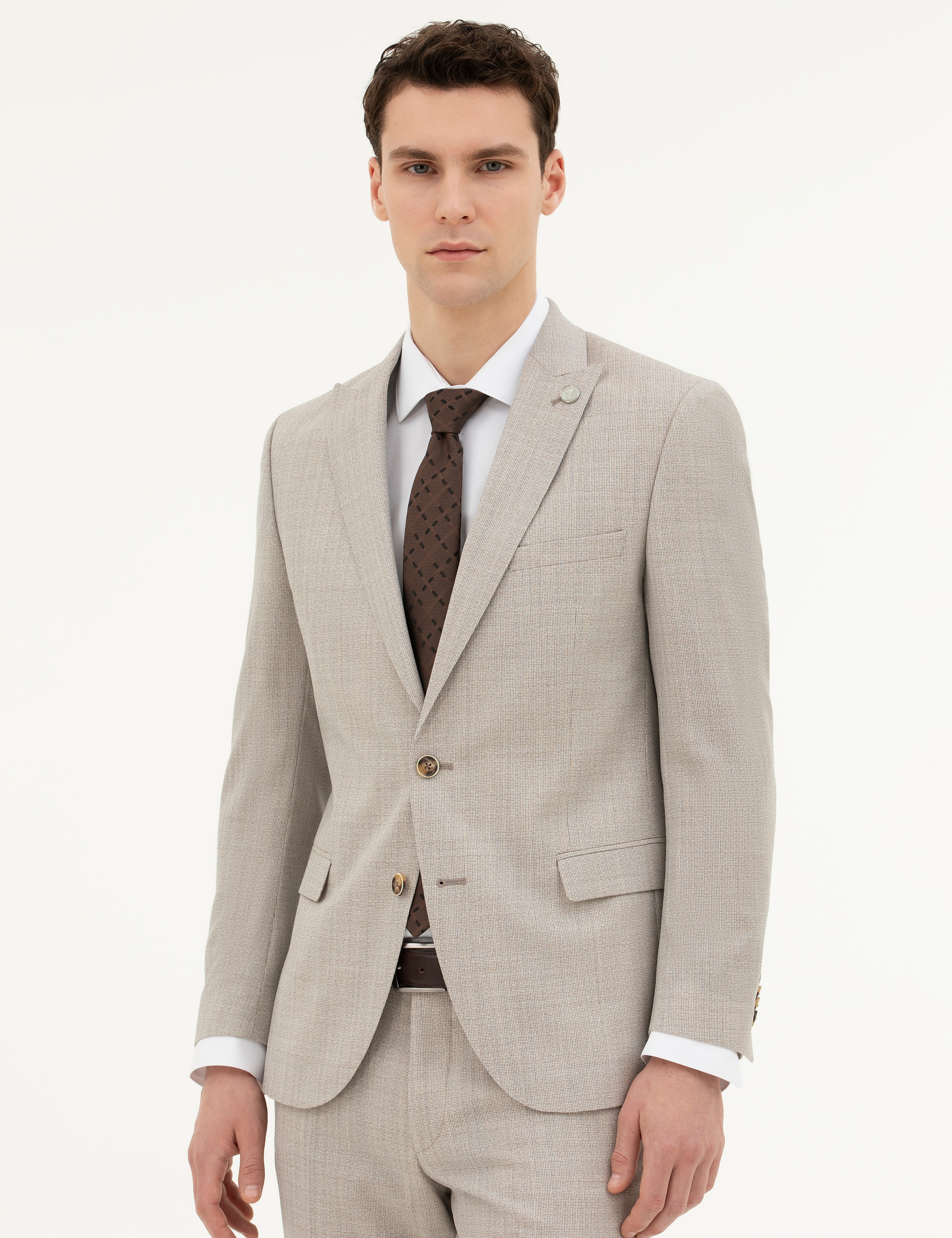 Bej Extra Slim Fit Yün Takım Elbise - Image 2